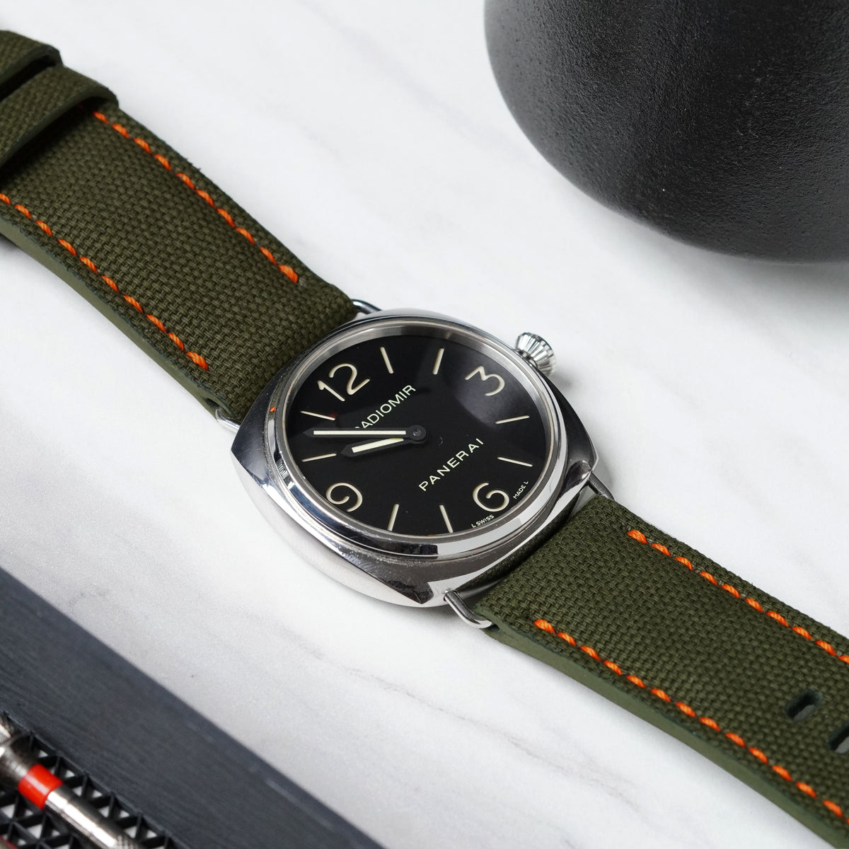 Panerai Radiomir Straps - Canvas Dark Green Orange Stitch – Liger