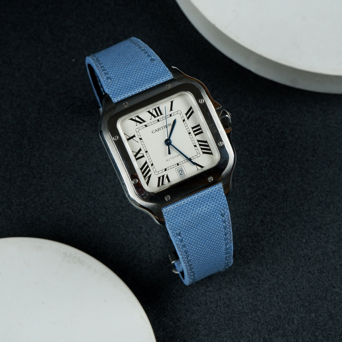 Cartier New Santos Quick Release Straps Canvas Sky Blue