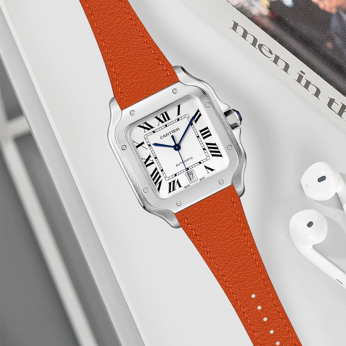 Cartier New Santos Quick Release Straps - Chevre Orange – Liger Straps