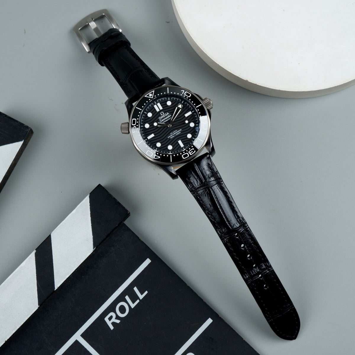 Authentic Omega Two piece strap black alligator watch Matte Black Alligator Signature Strap main image 2
