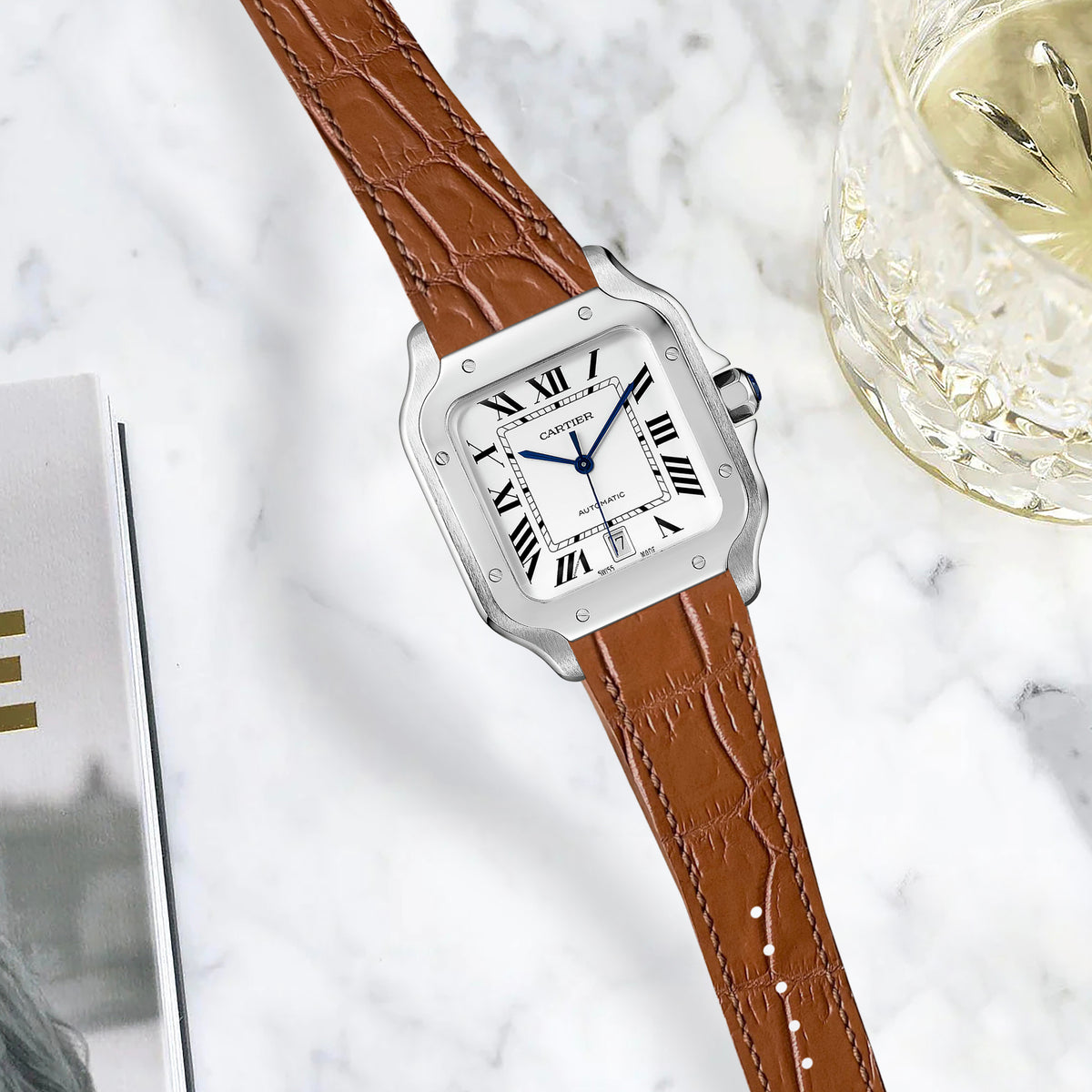 Cartier New Santos Quick Release Straps - Croco Caramel – Liger Straps
