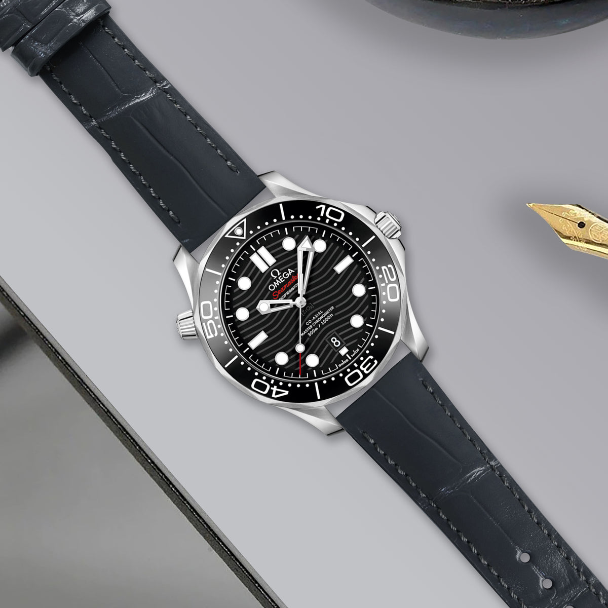Omega Seamaster Diver 300m Straps - Croco Dark Grey – Liger Straps