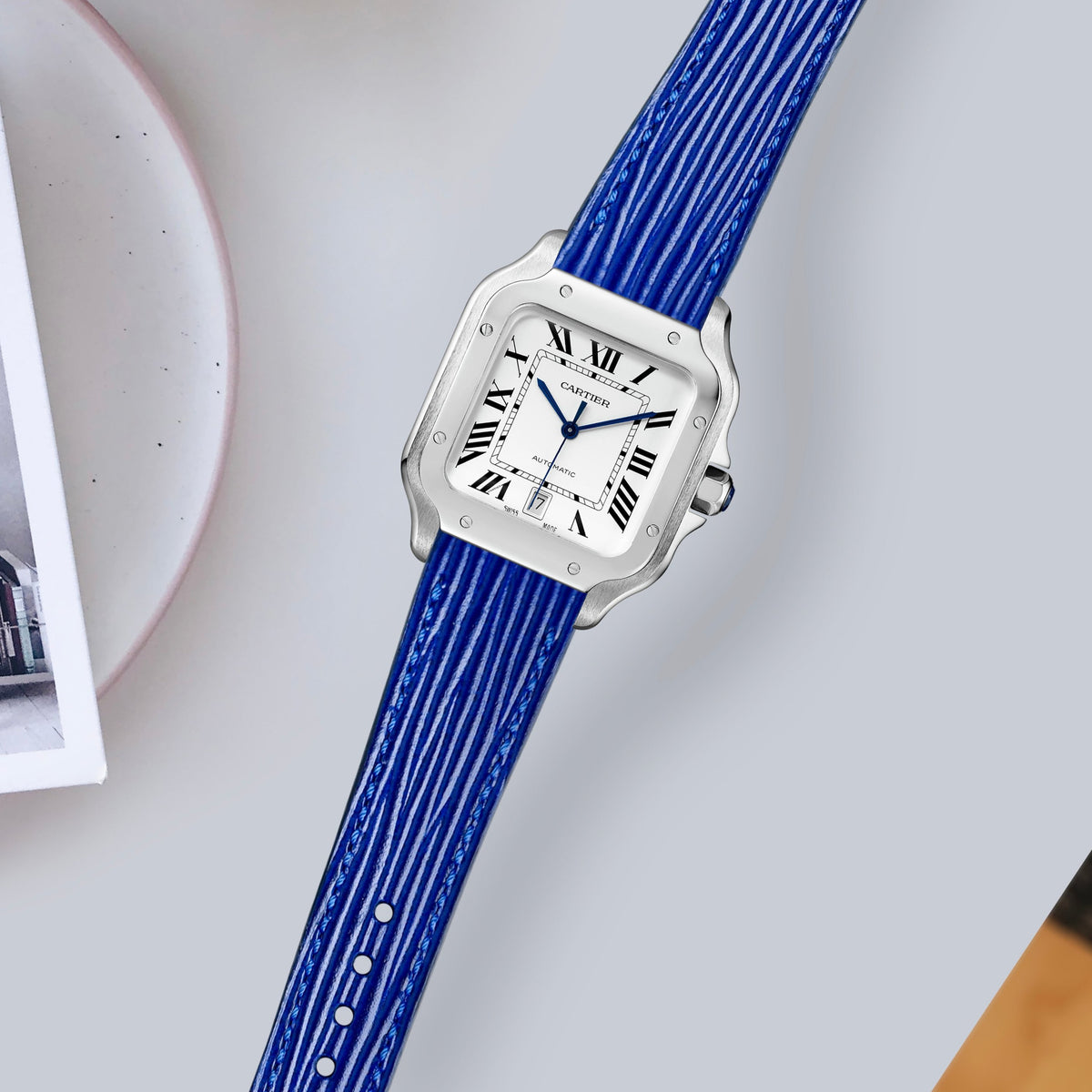 Cartier New Santos Quick Release Straps Epi Electric Blue