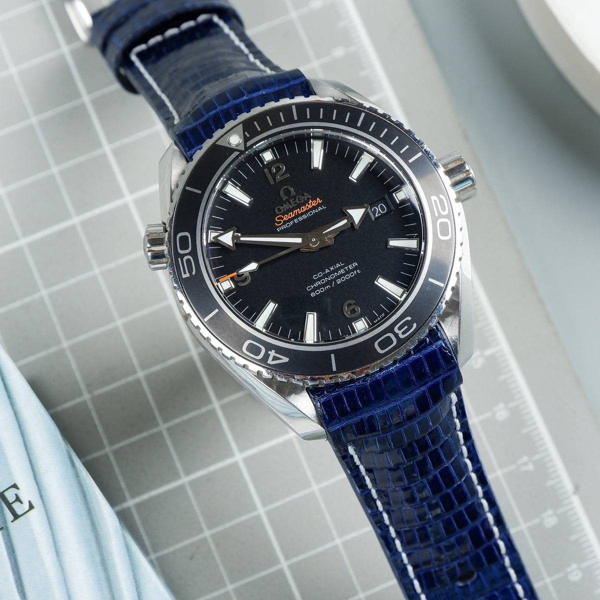 Omega Seamaster Planet Ocean Straps Lizard Navy Blue Liger Straps