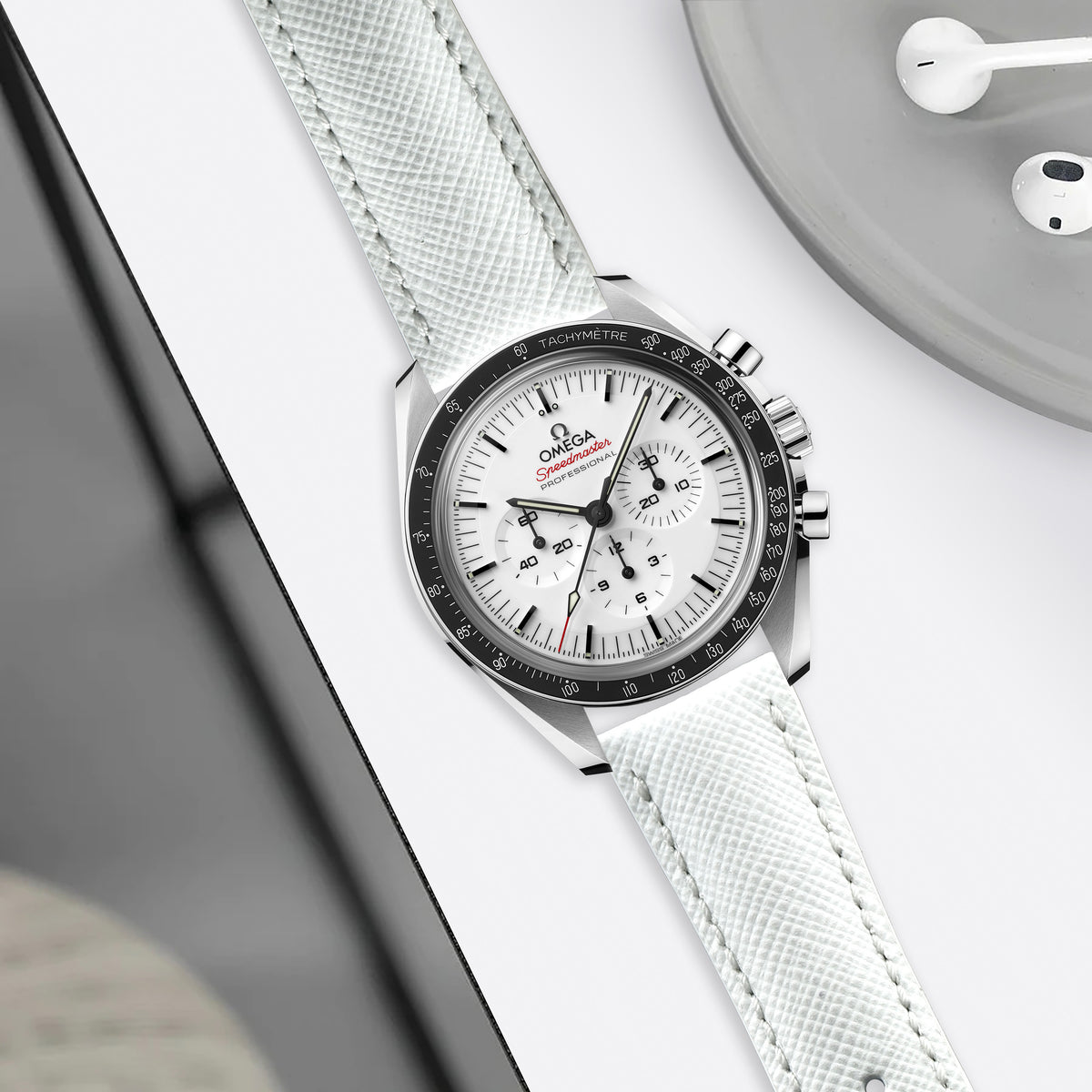 Omega Speedmaster Moonwatch Straps - Saffiano White – Liger Straps
