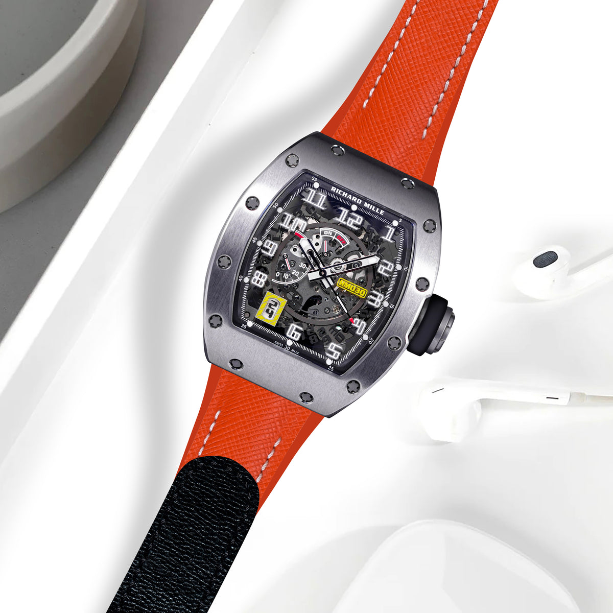 Richard Mille Straps - Velcro Saffiano Orange – Liger Straps