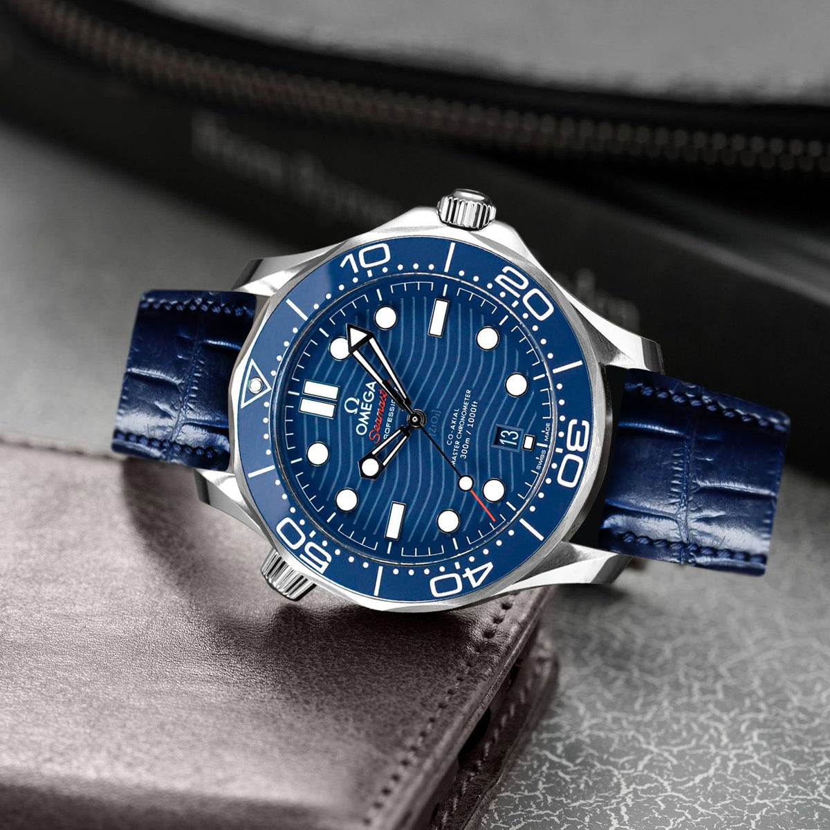 Omega Seamaster Diver 300m Straps - Croco Navy Blue – Liger Straps