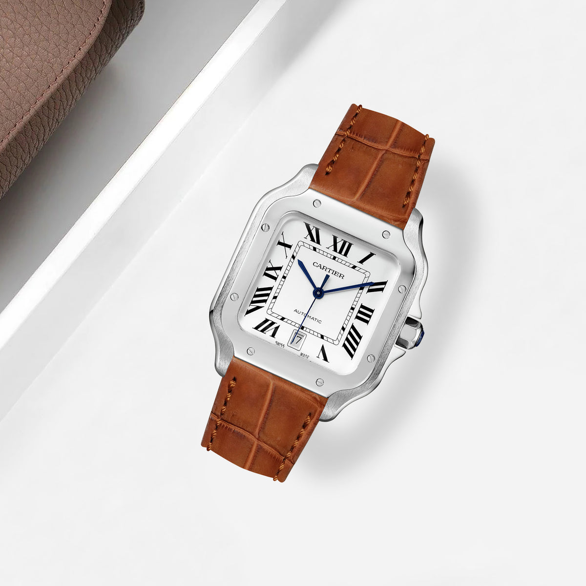 Cartier New Santos Quick Release Straps - Croco Nubuck Caramel