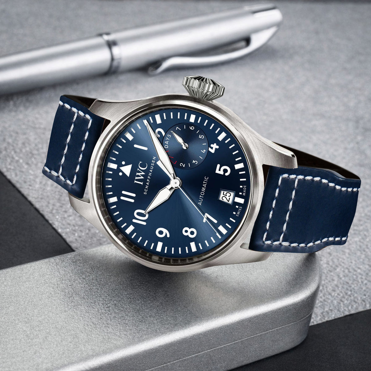 IWC ネイビー　レザーベルト　② 2liger-straps-pilot-navy-blue-
