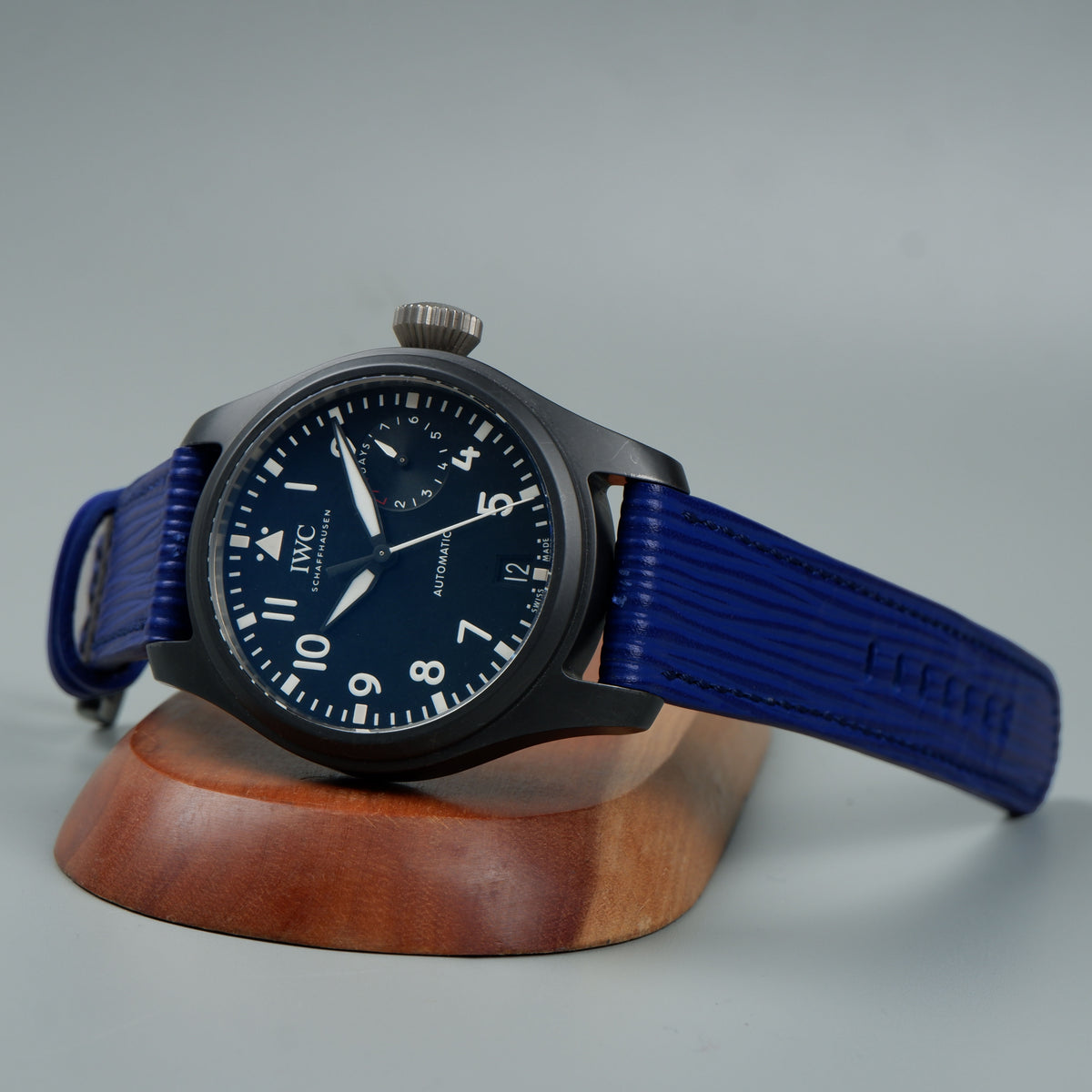Custom navy blue epi leather pilot strap for IWC HDCLE74
