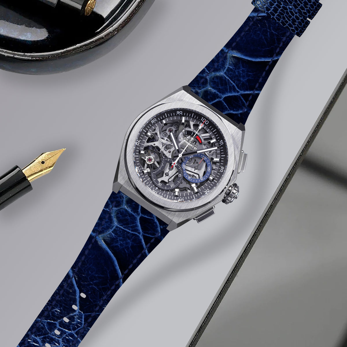 Zenith Defy Straps - Ostrich Leg Navy Blue – Liger Straps