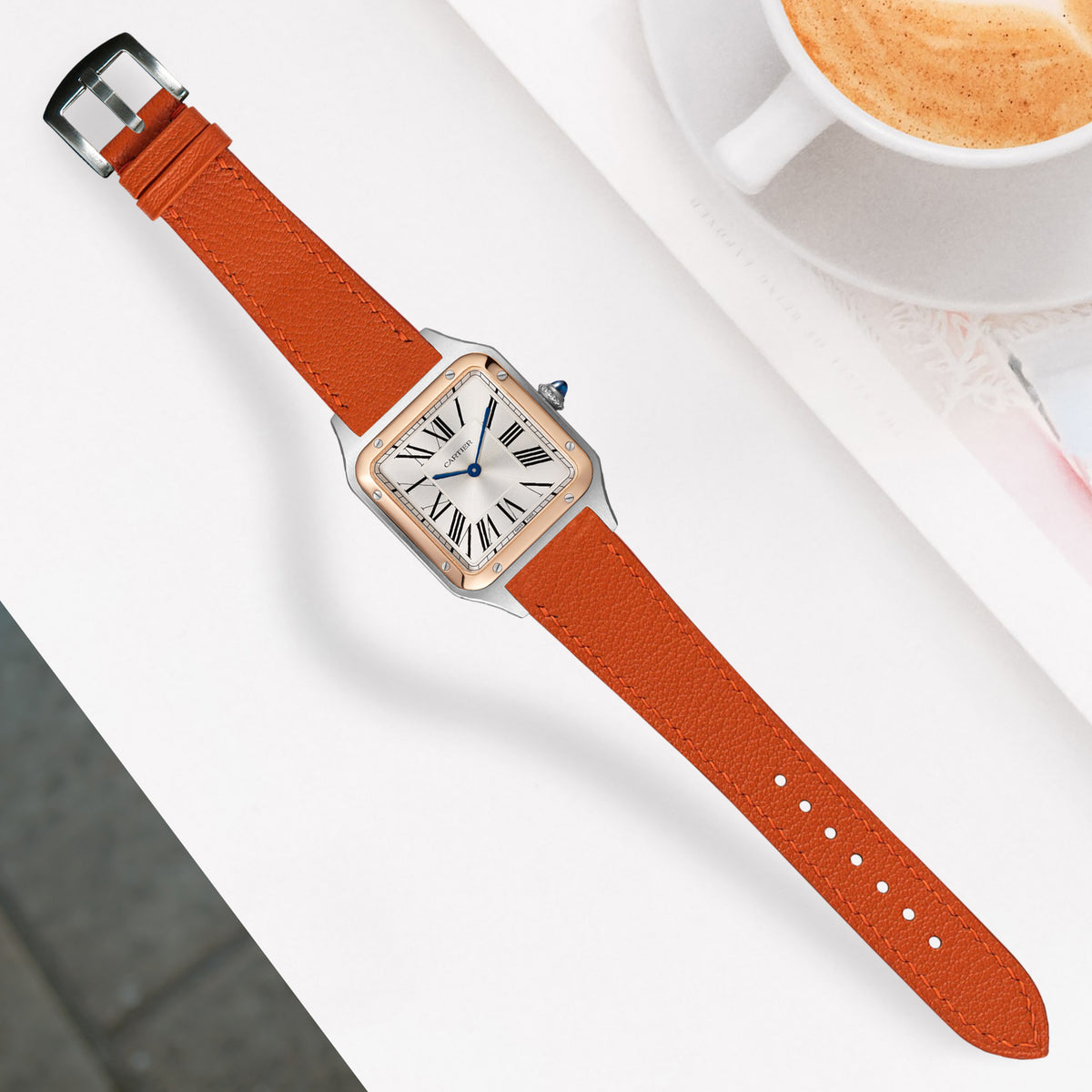 Cartier Dumont Rhone Brown Leather Watch Strap - liger straps Strap for Cartier Santos Dumont in Brown - Helvetus® main image 2