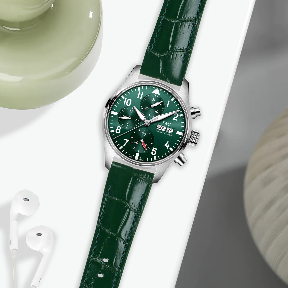 IWC Easx Change Straps - Croco Bottled Green – Liger Straps