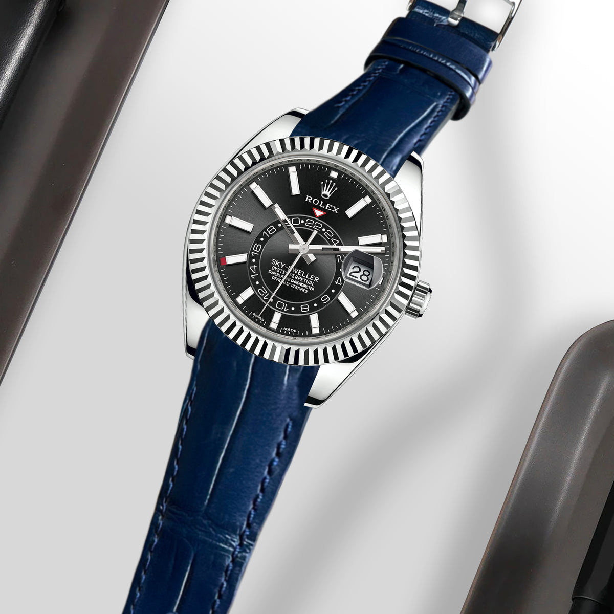 Rolex Sky-Dweller Straps - Croco Navy Blue – Liger Straps