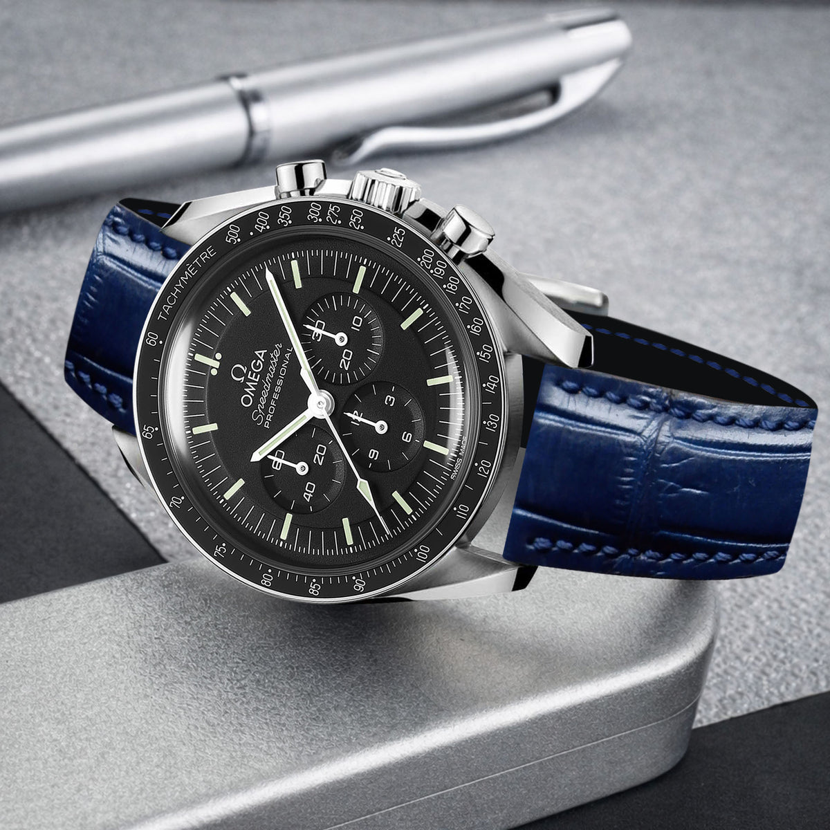 Omega Speedmaster Moonwatch Straps - Croco Navy Blue – Liger Straps