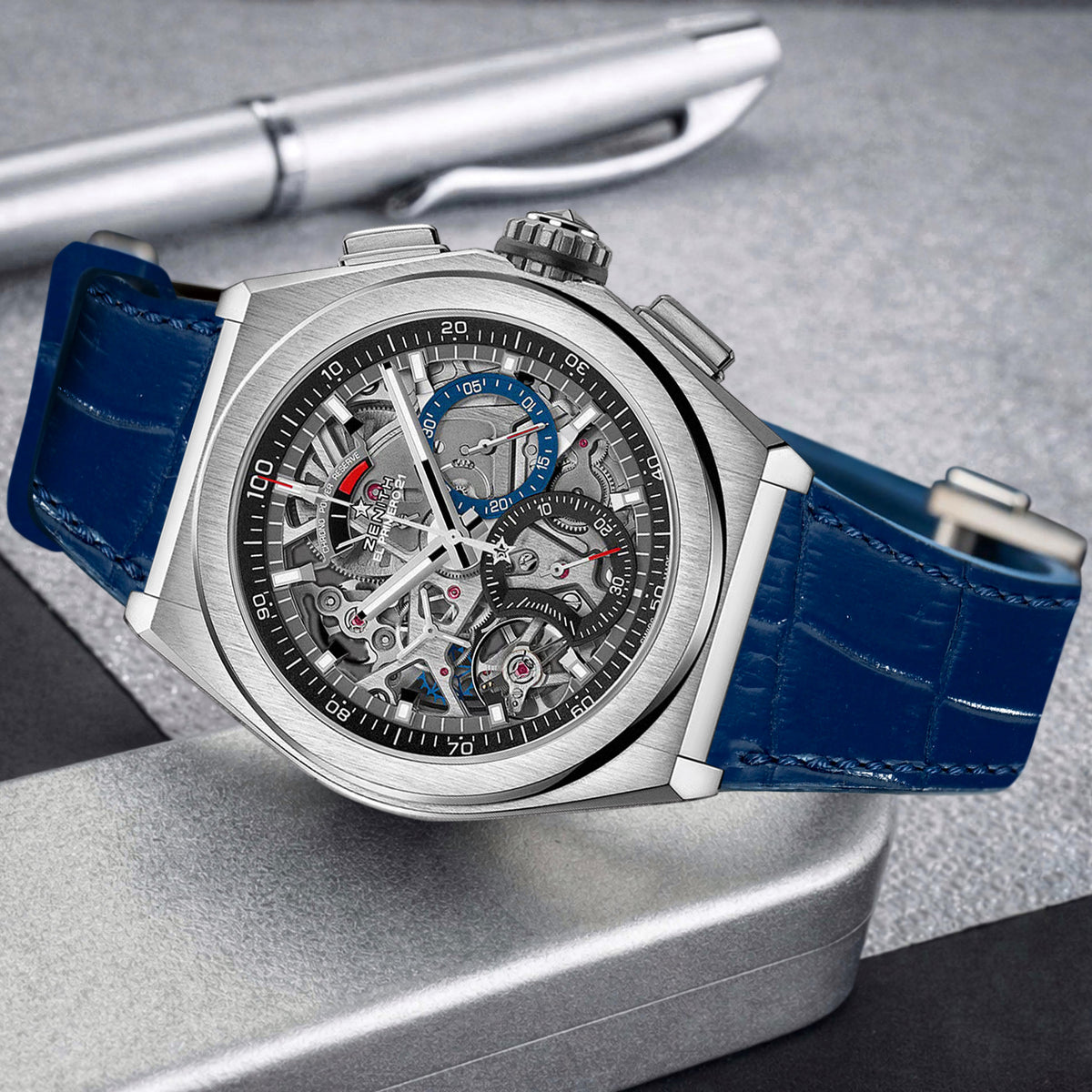 Zenith Defy Straps - Croco Navy Blue – Liger Straps