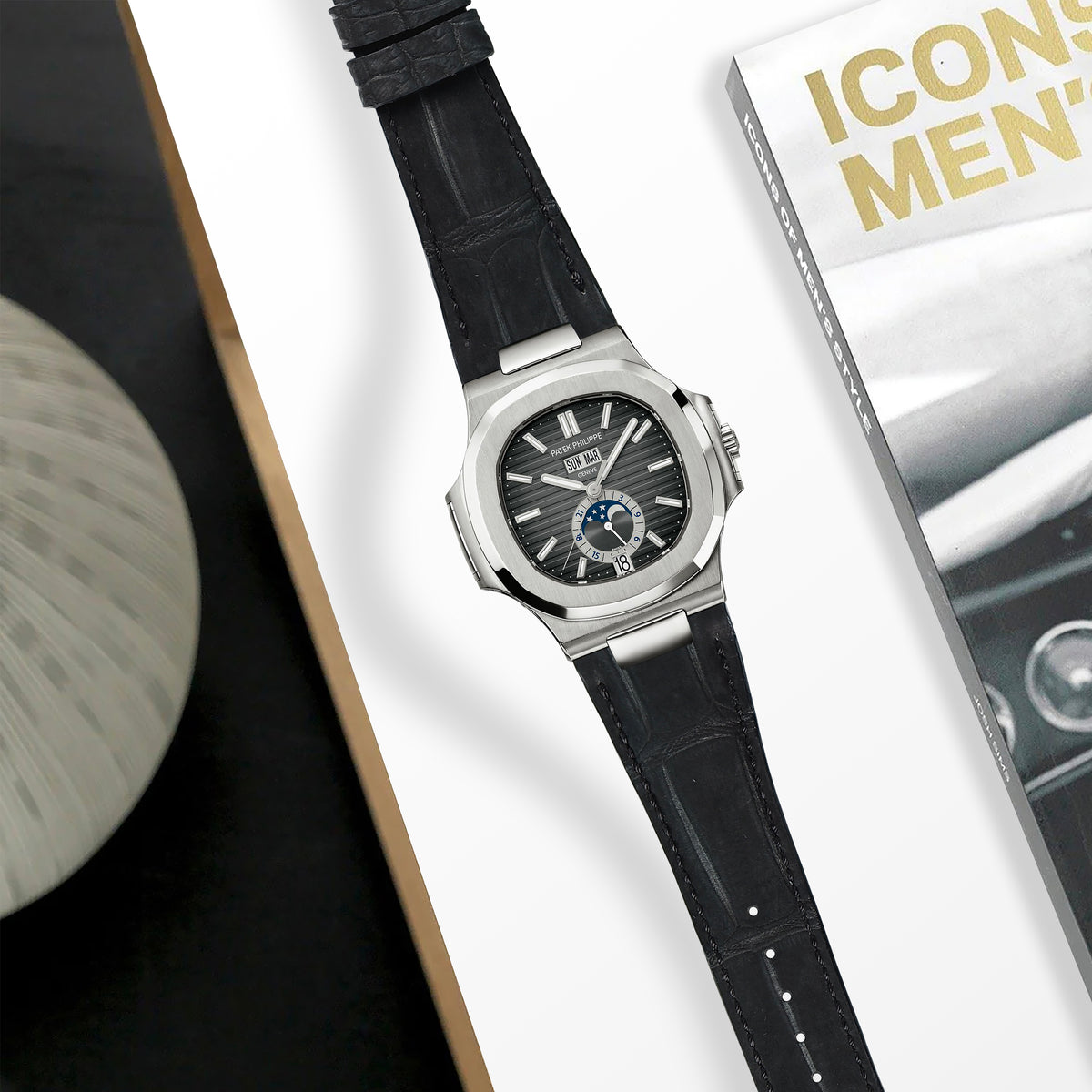 PATEK PHILIPPE ネクタイ Patek Nautilus Straps - Croco Nubuck Black – Liger Straps