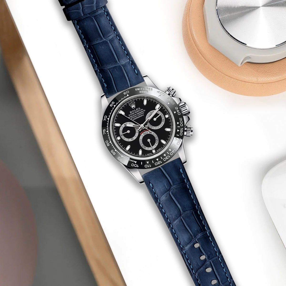 Rolex Daytona Straps - Croco Nubuck Navy Blue – Liger Straps