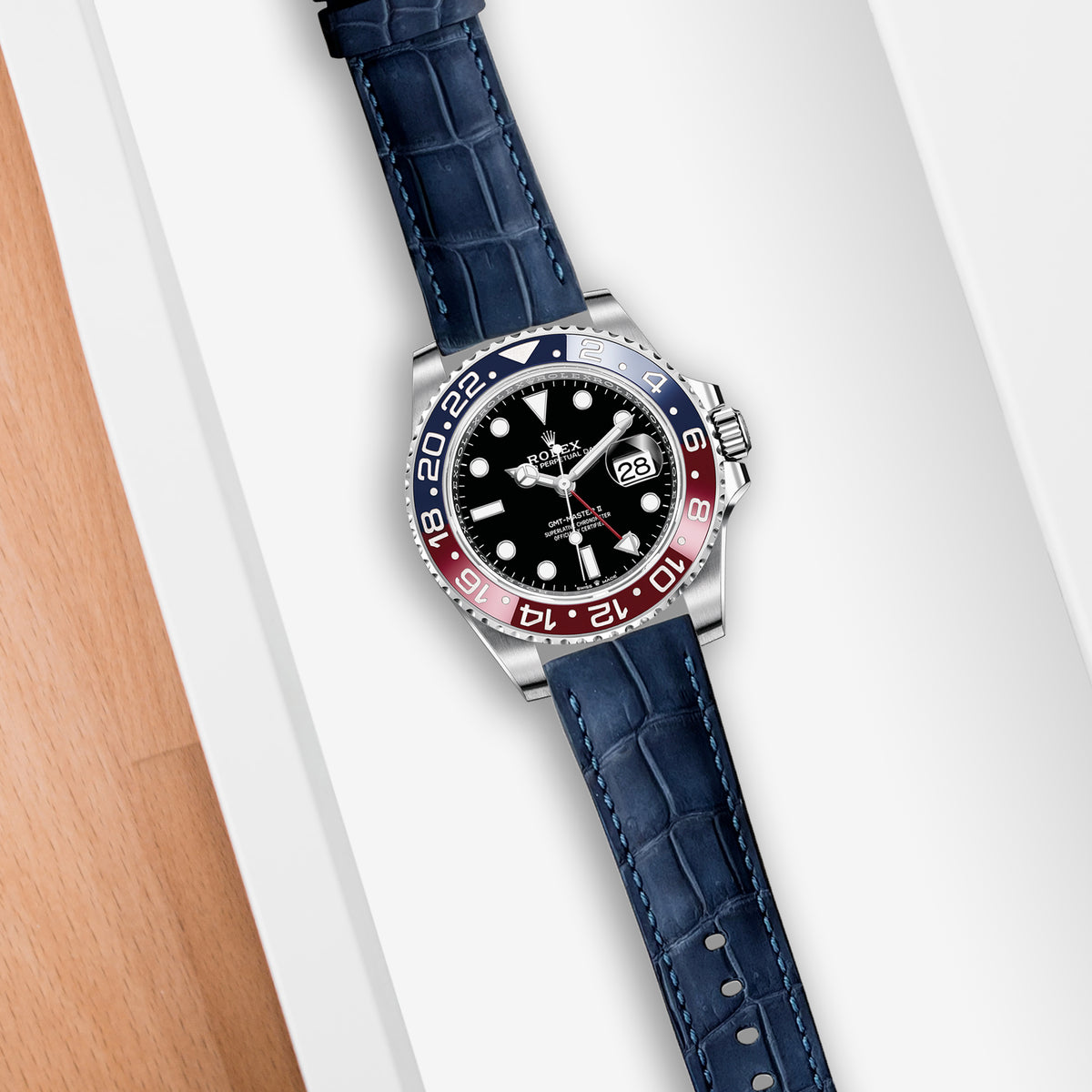 Rolex GMT Master II Pepsi Straps - Croco Nubuck Navy Blue – Liger