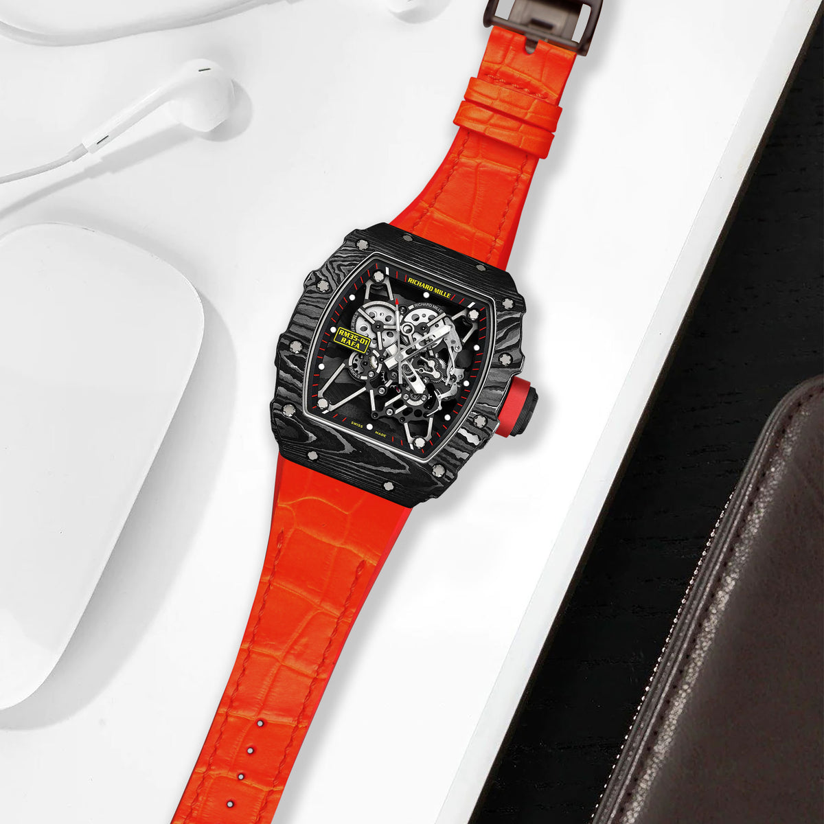 リシャールミル ラバーストラップ ベルト RM10 STRAP ORANGE M Richard Mille Straps - Croco Orange – Liger Straps