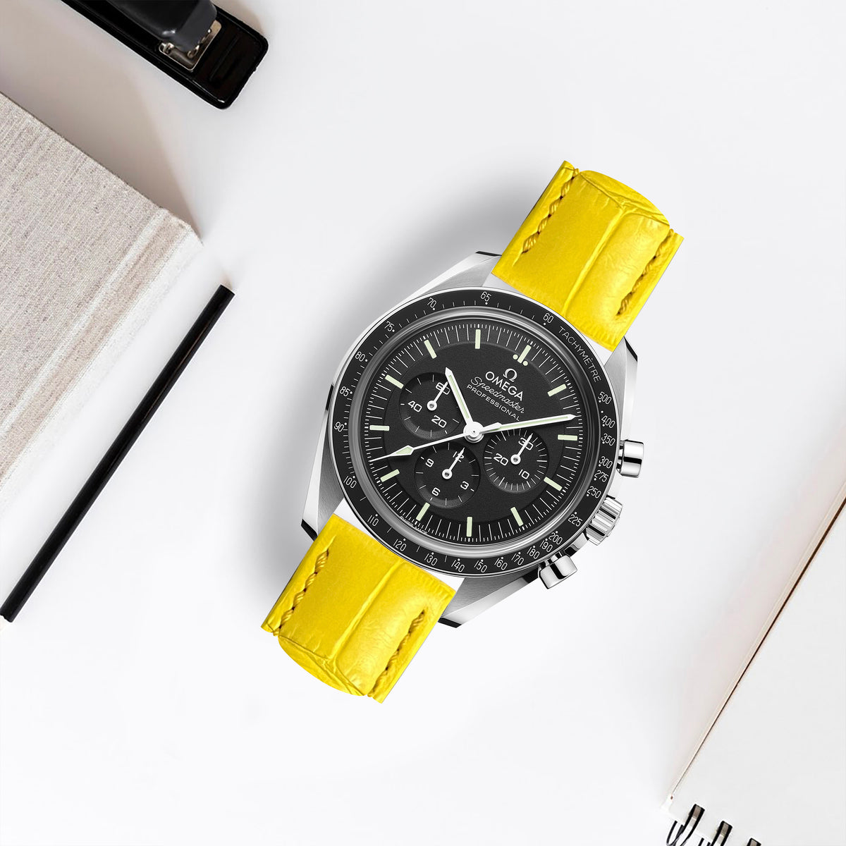 OMEGA Speedmaster Moonwatch イエロー Omega Speedmaster Moonwatch Straps - Croco Yellow – Liger Straps