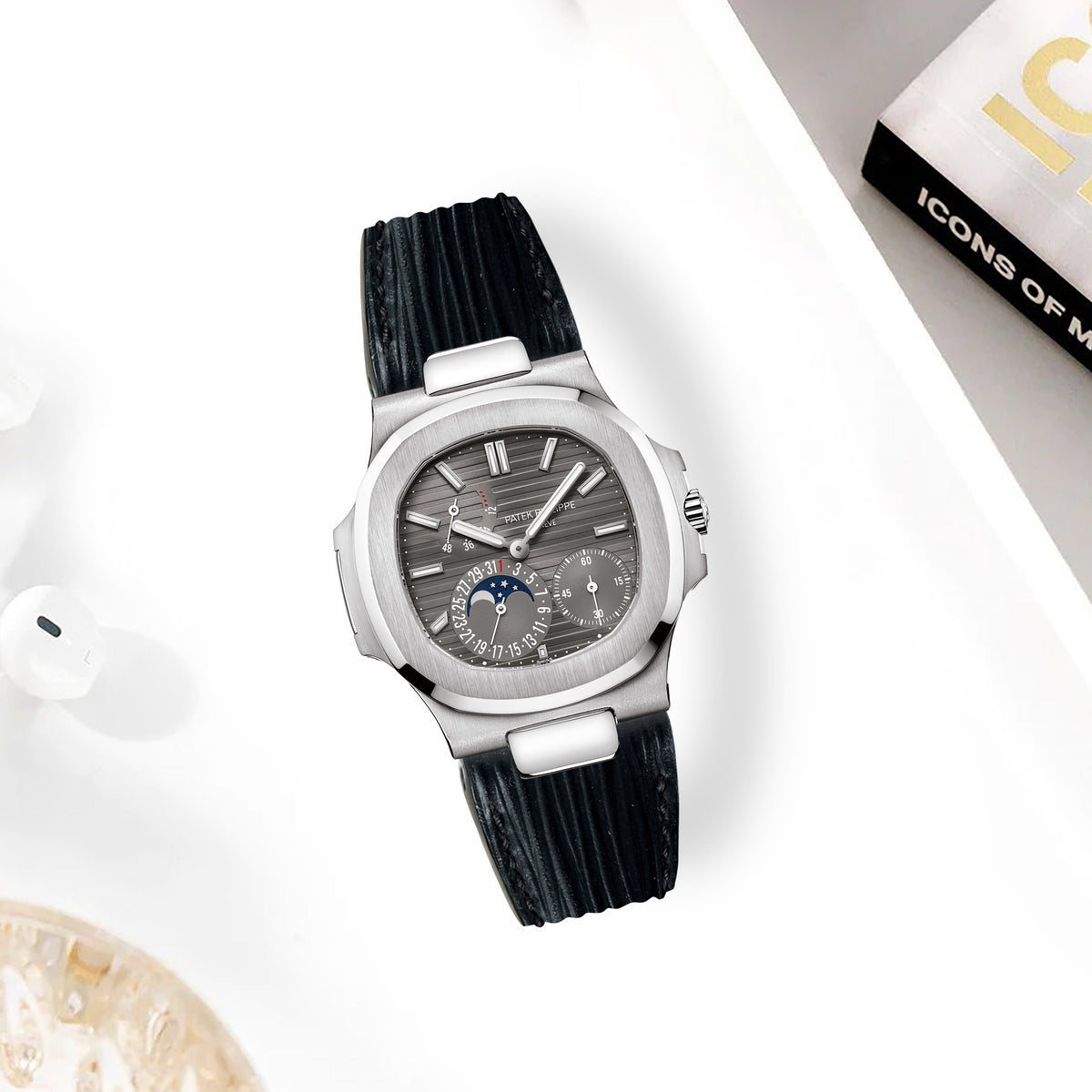 未使用　Patek Philippe ブラック レザーストラップ Patek Nautilus Straps - Epi Black – Liger Straps