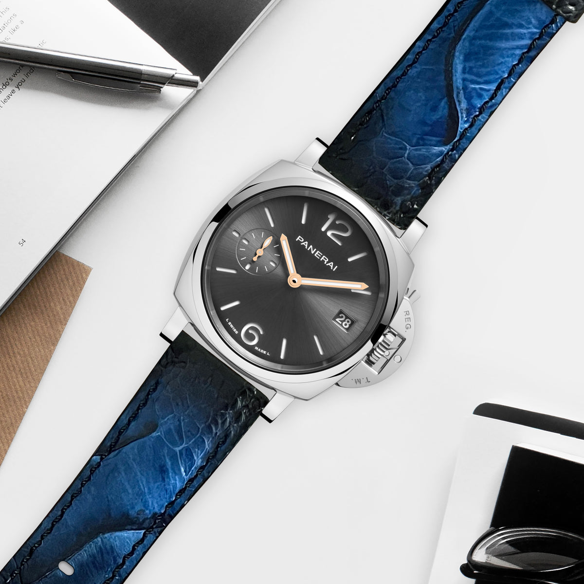 Panerai Due Blue Calf Strap Panerai Luminor Logo PAM 1085 44mm