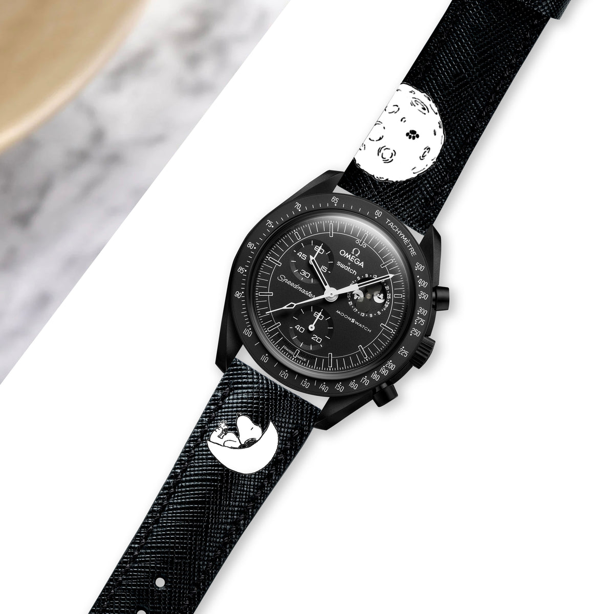 Omega MoonSwatch X Swatch Straps - Saffiano Black Moonphase