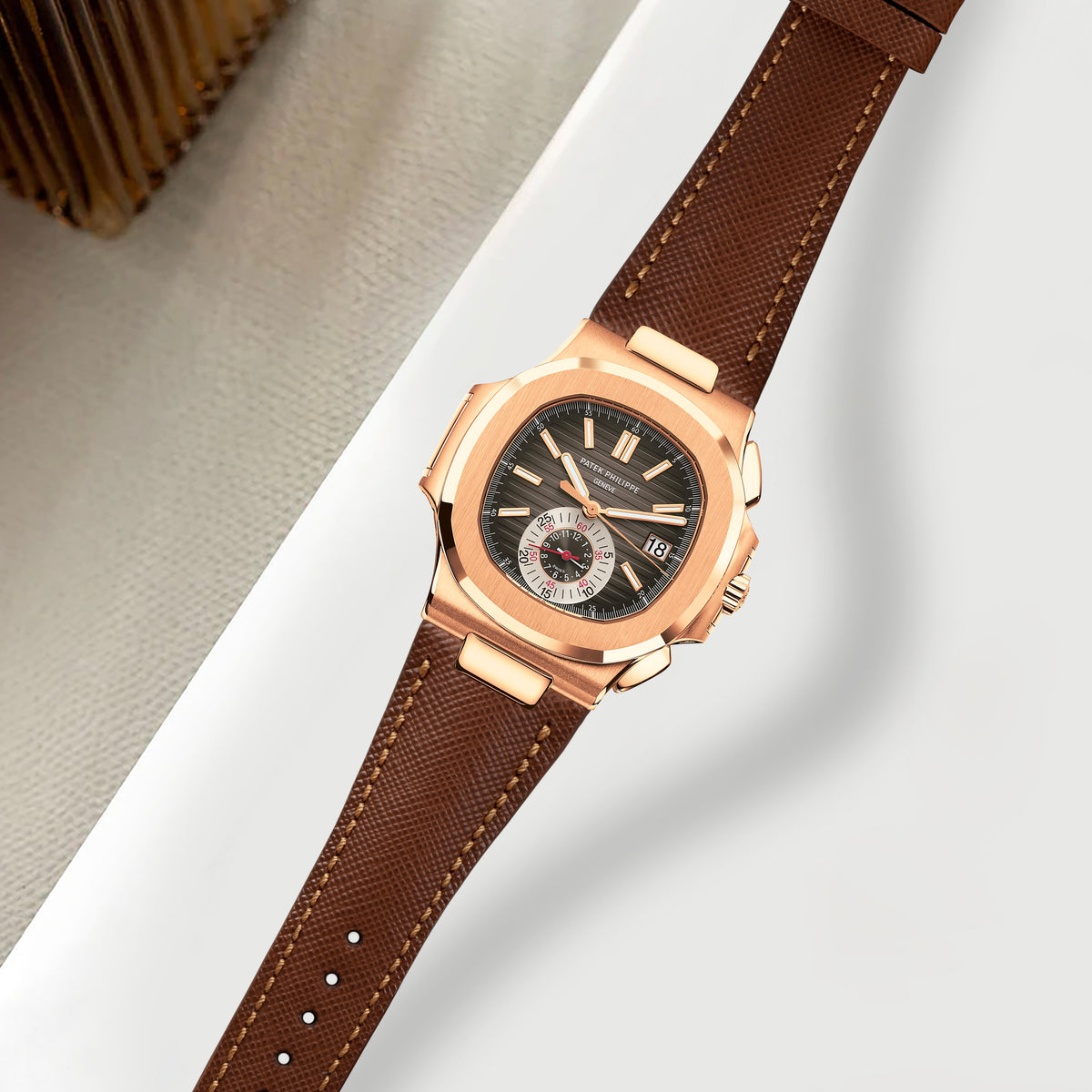 Patek Nautilus Straps - Saffiano Brown – Liger Straps