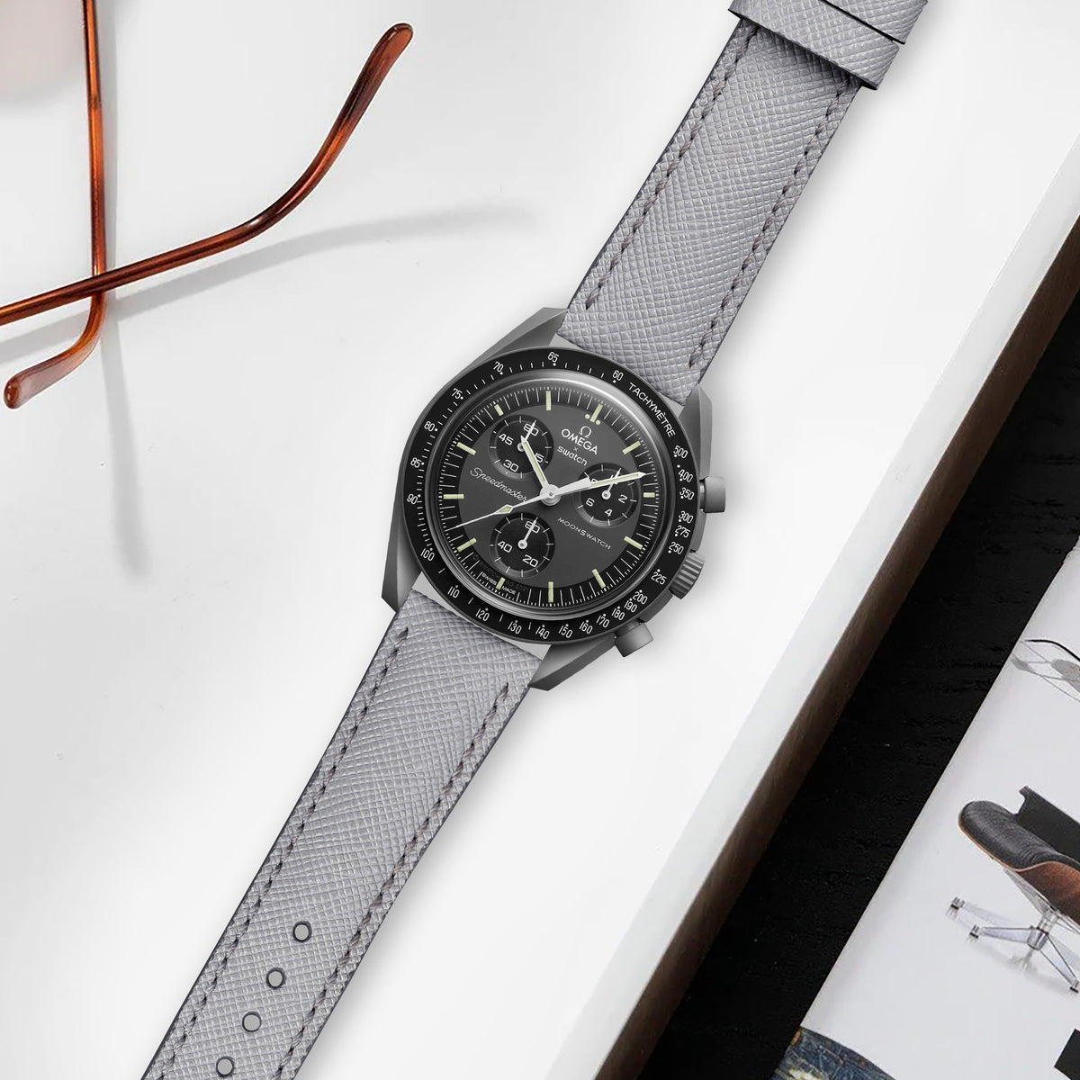 Omega MoonSwatch X Swatch Straps - Saffiano Light Grey – Liger Straps