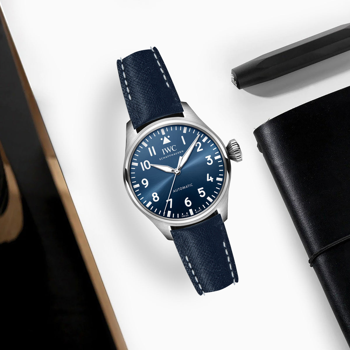 IWC Easx Change Straps - Saffiano Navy Blue – Liger Straps