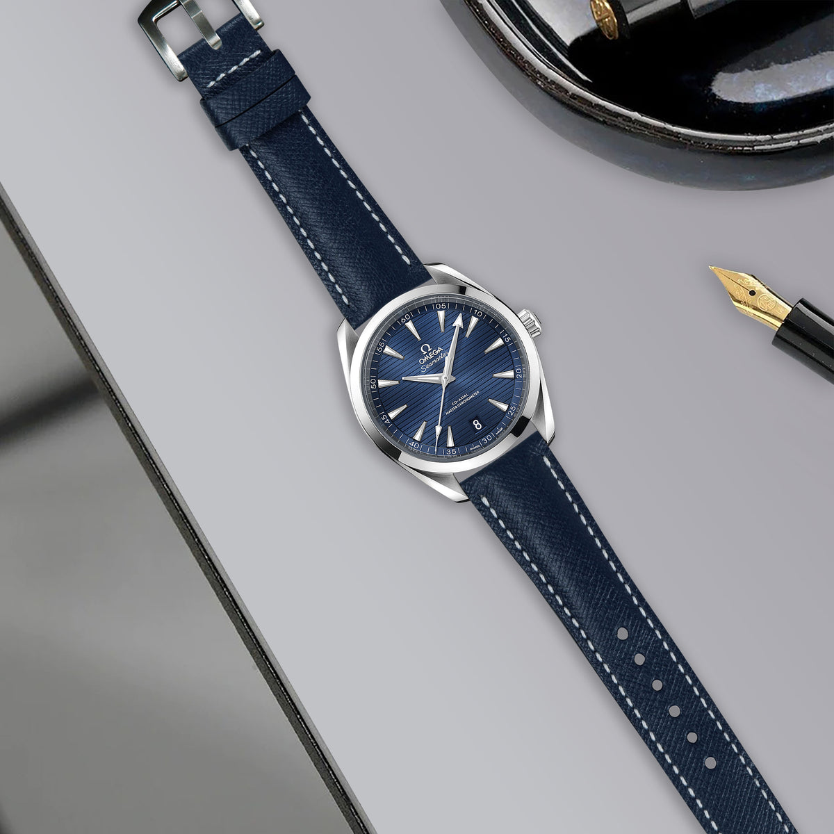 Omega Seamaster Aqua Terra Straps - Saffiano Navy Blue – Liger Straps Omega Seamaster Aqua Terra Straps - Saffiano Navy Blue – Liger Straps