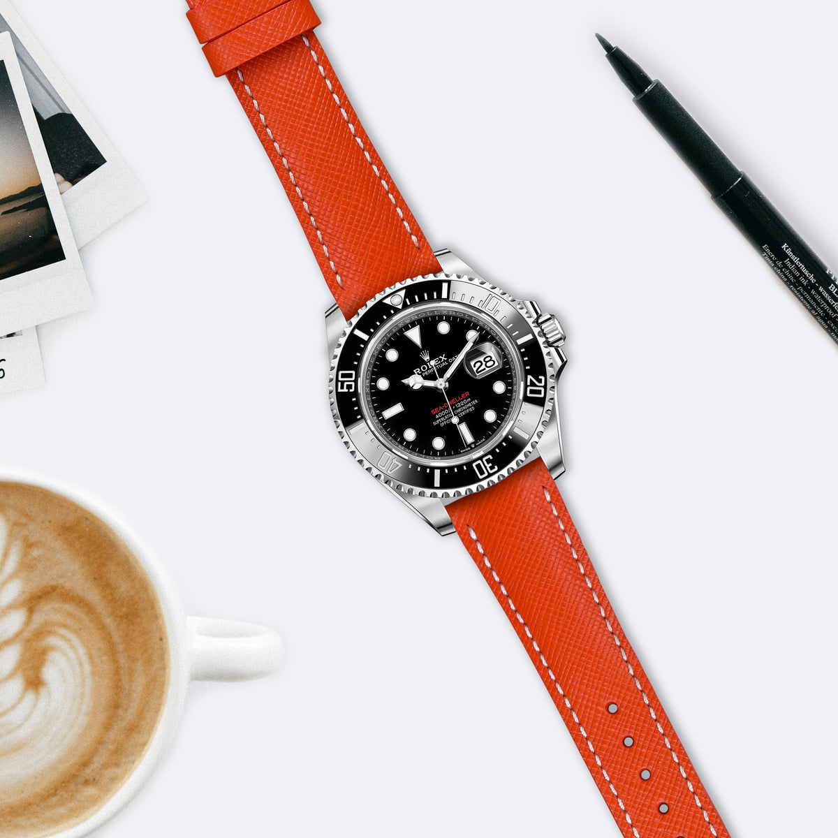 Rolex SeaDweller Straps Saffiano Orange Liger Straps