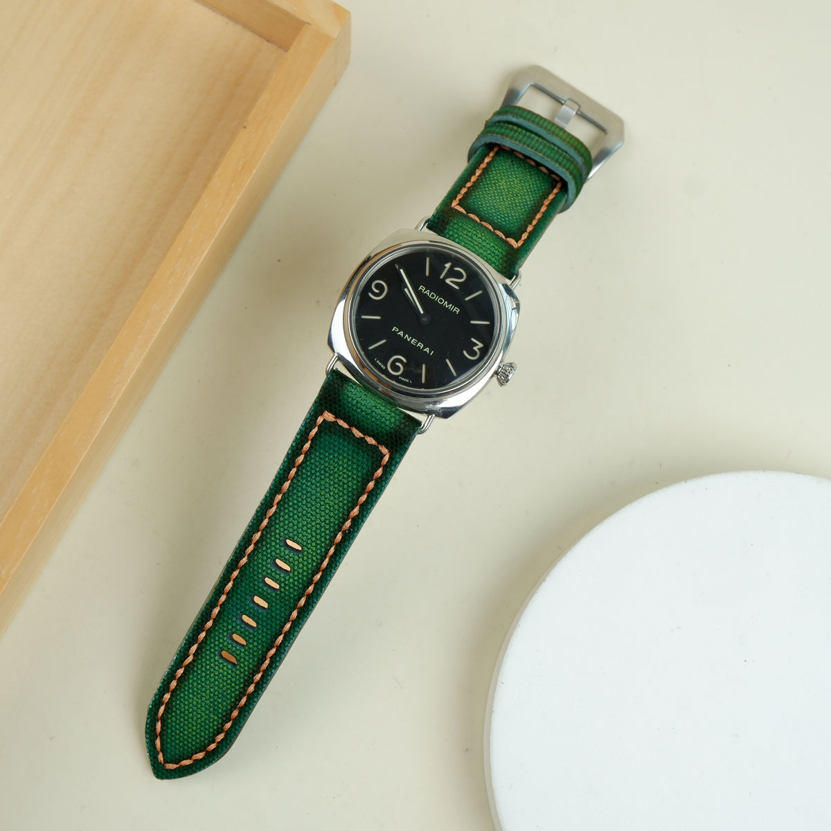 Panerai Radiomir Straps - Vintage Canvas Green Patina Stitch