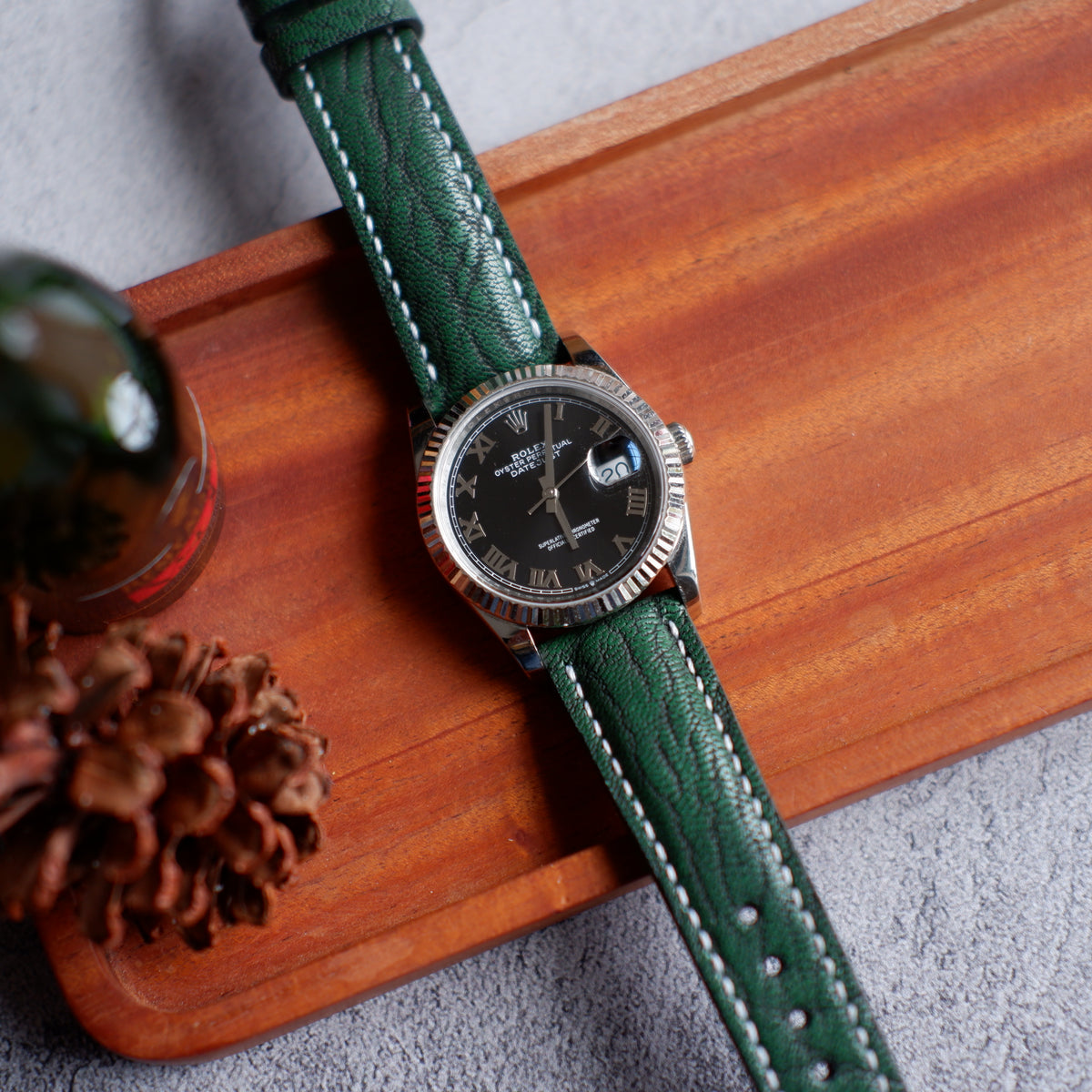 Rolex discount green leather