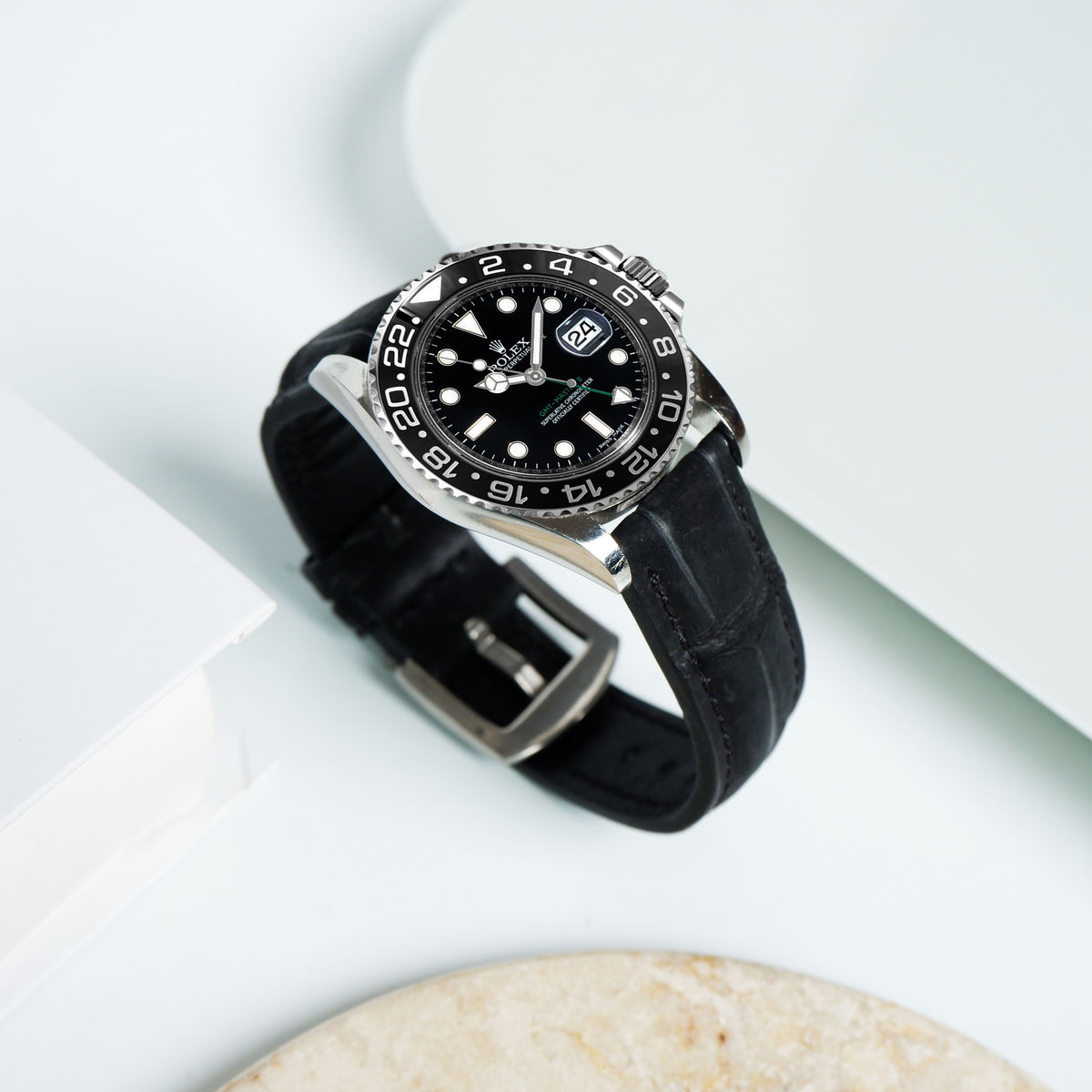 Rolex GMT Master II Straps - Croco Nubuck Black – Liger Straps