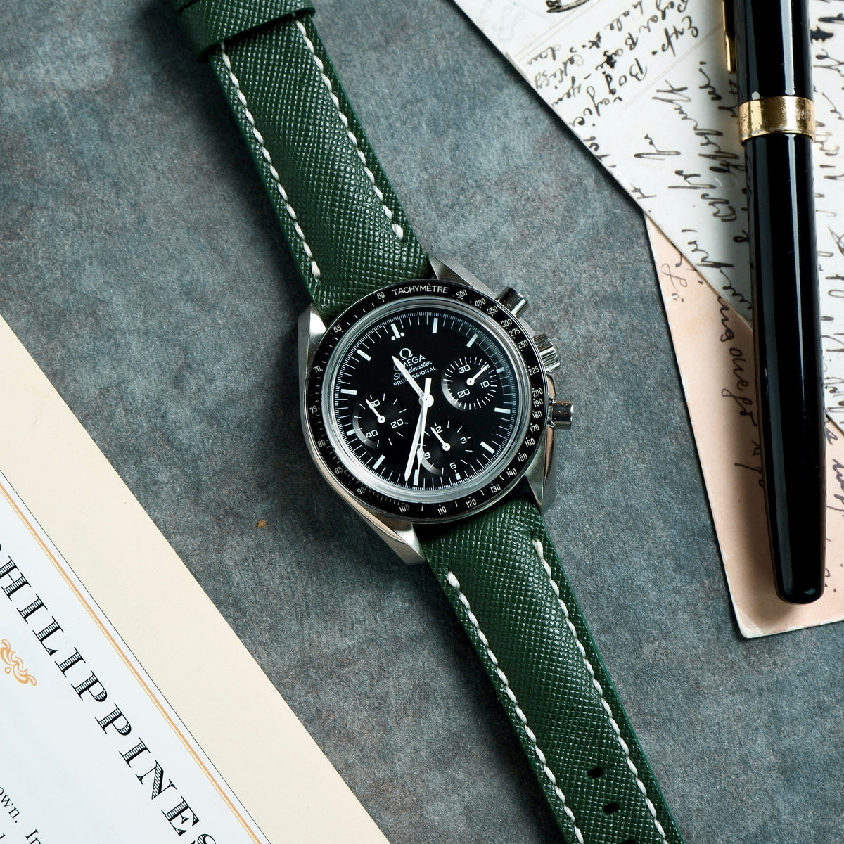 Omega Speedmaster Moonwatch Straps Saffiano Dark Green – Liger