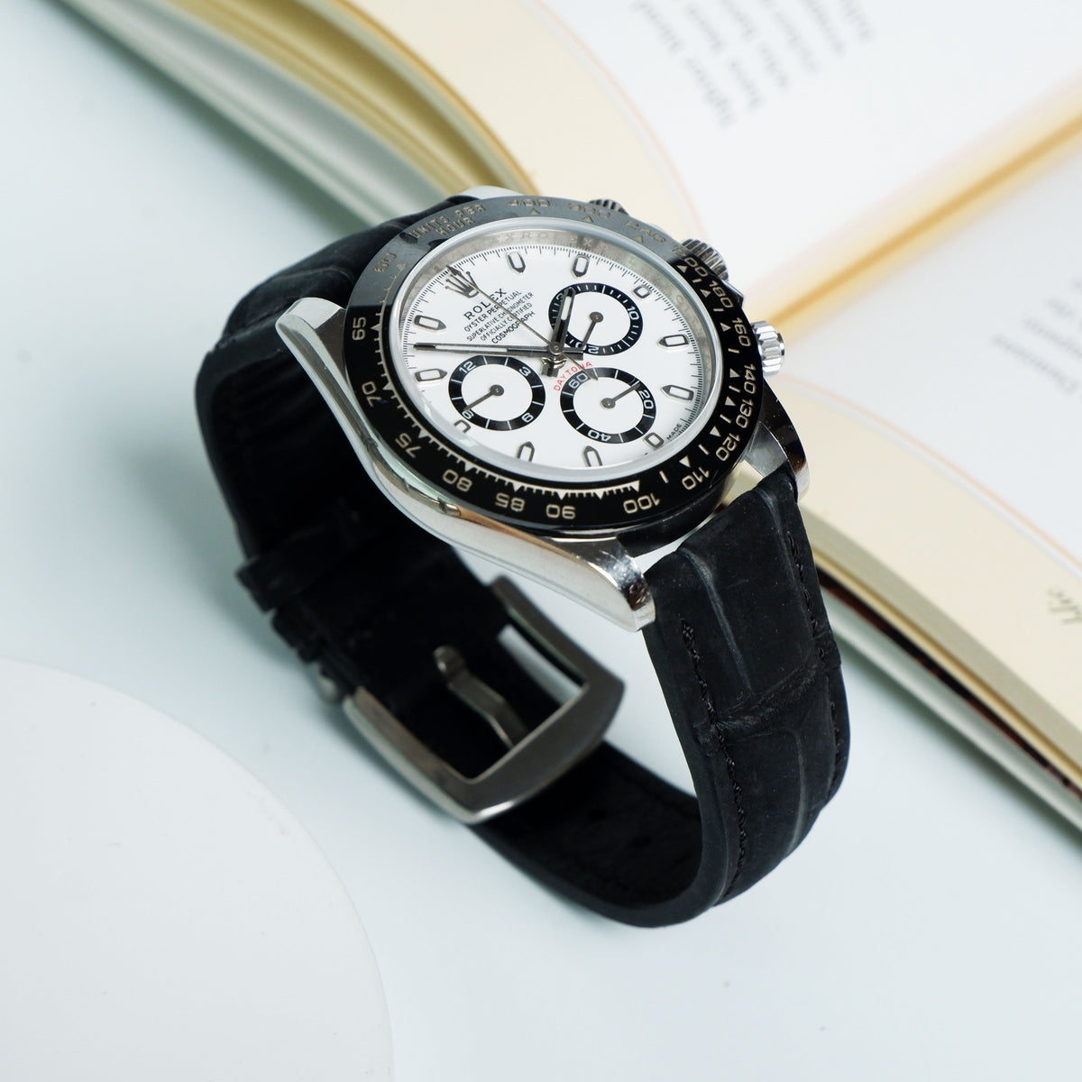 ROLEX デイトナ クロコ 革ベルト ブラック 344809 BSTD 2.liger-straps-croco-nubuck-