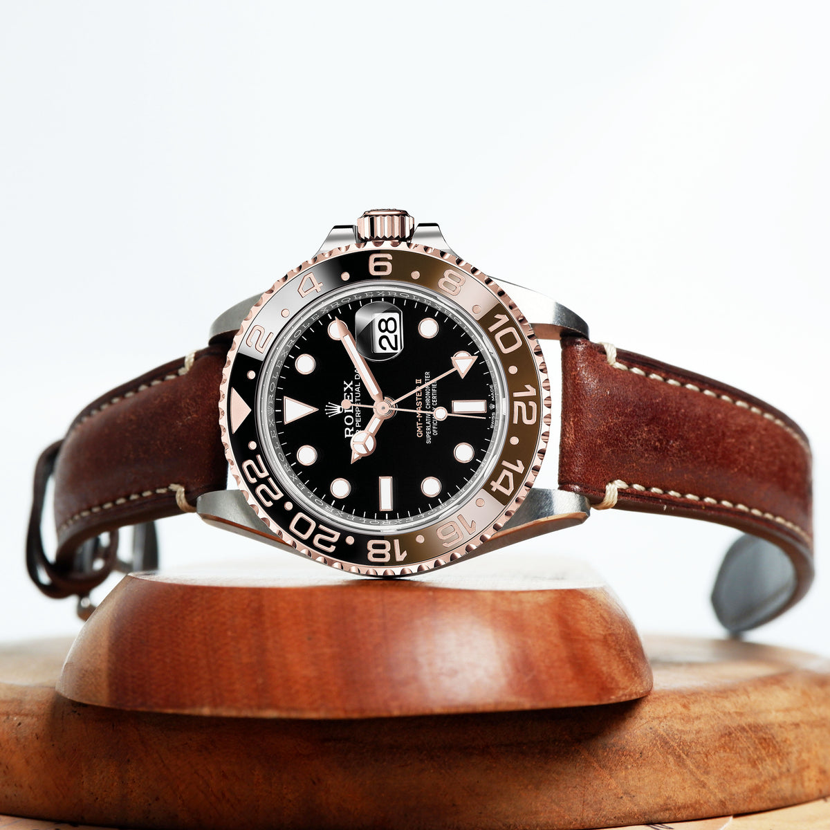 Rolex GMT Master II Straps Diablo Tobacco White Stitch Liger Straps