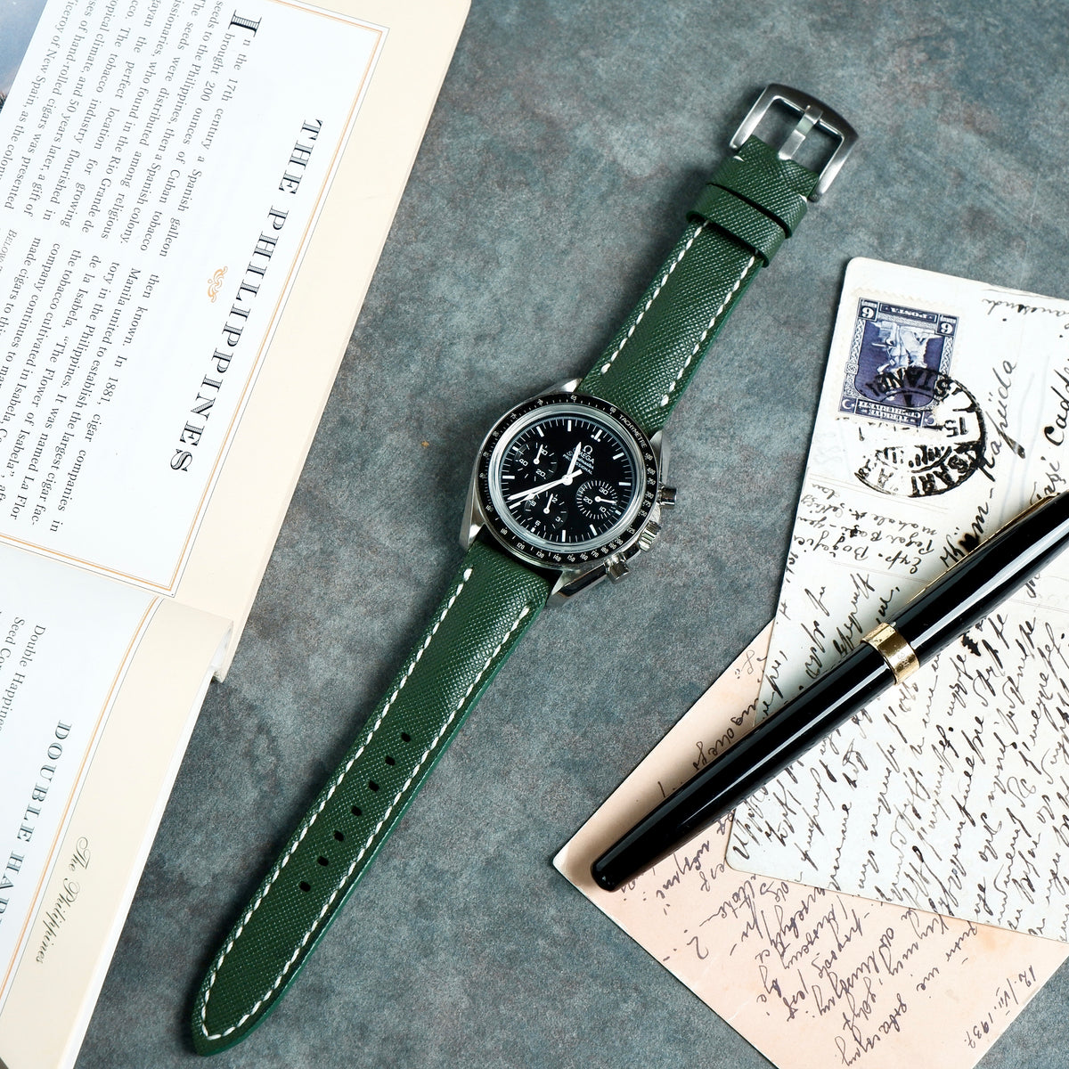 Omega Speedmaster Moonwatch Straps Saffiano Dark Green – Liger