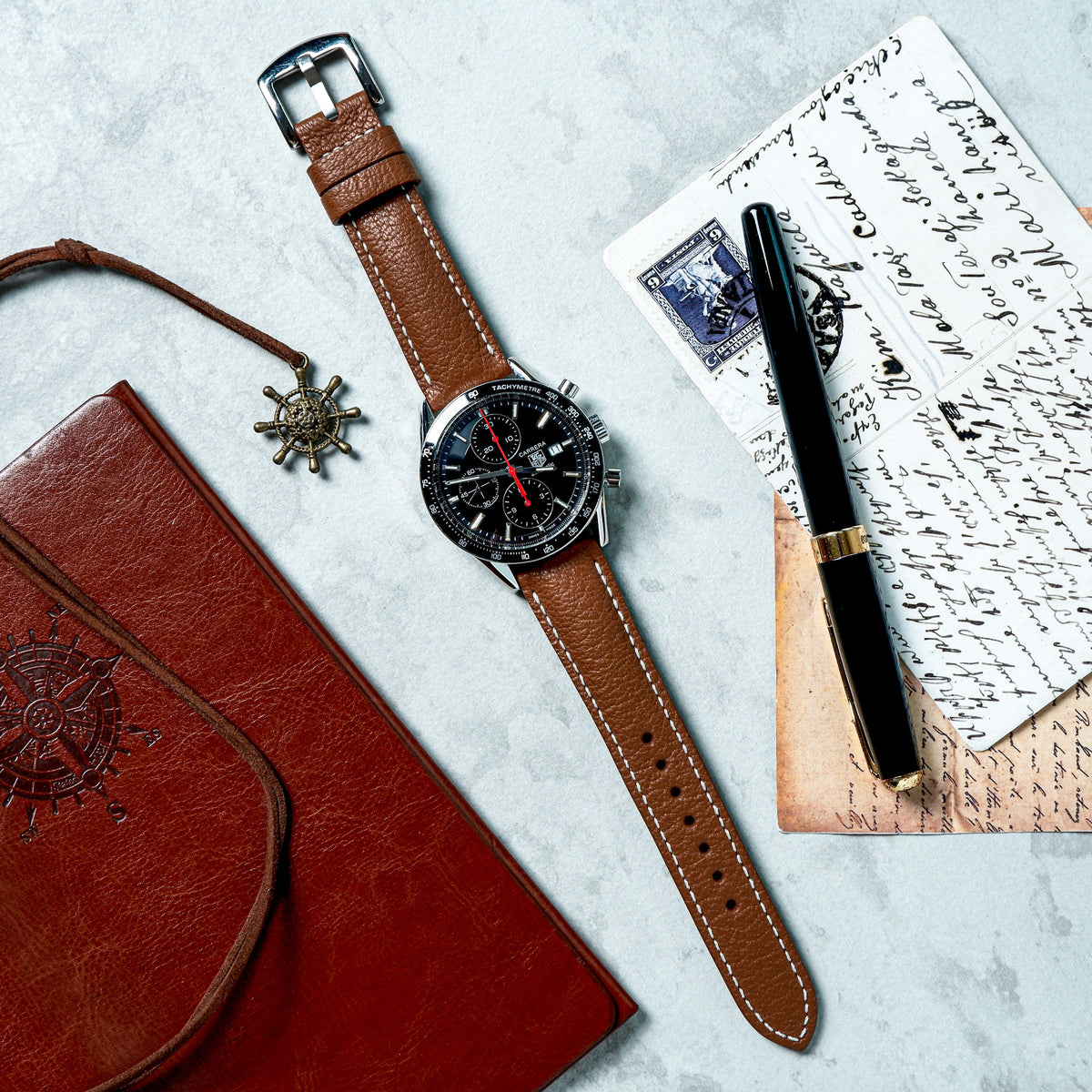 tag brown leather watch