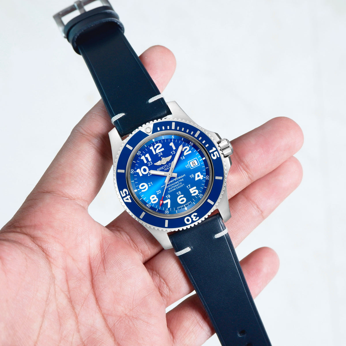 Breitling Super Ocean Straps Minimalist Cordovan Navy Blue Liger Straps