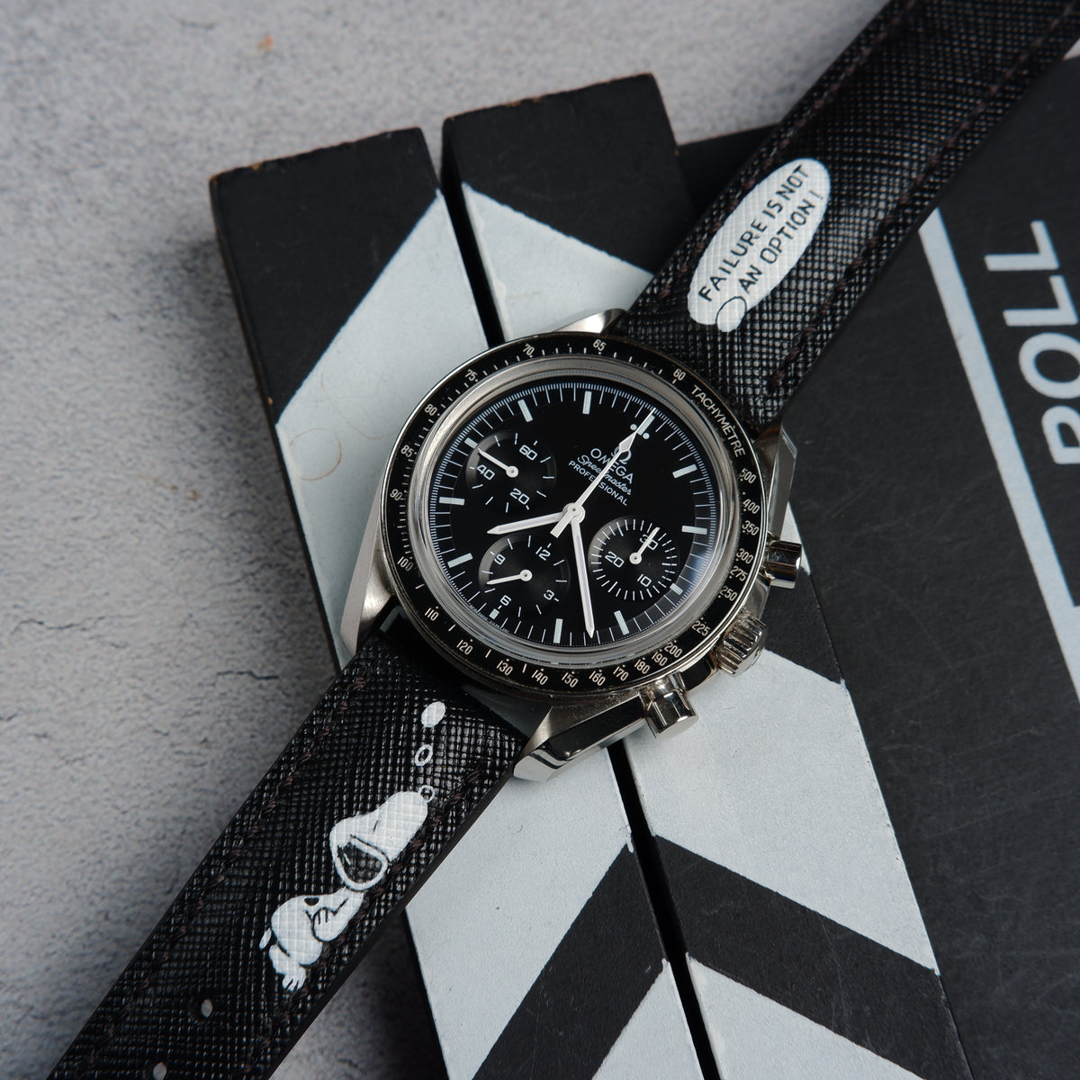 Omega Speedmaster Moonwatch Straps Saffiano Black Snoopy – Liger
