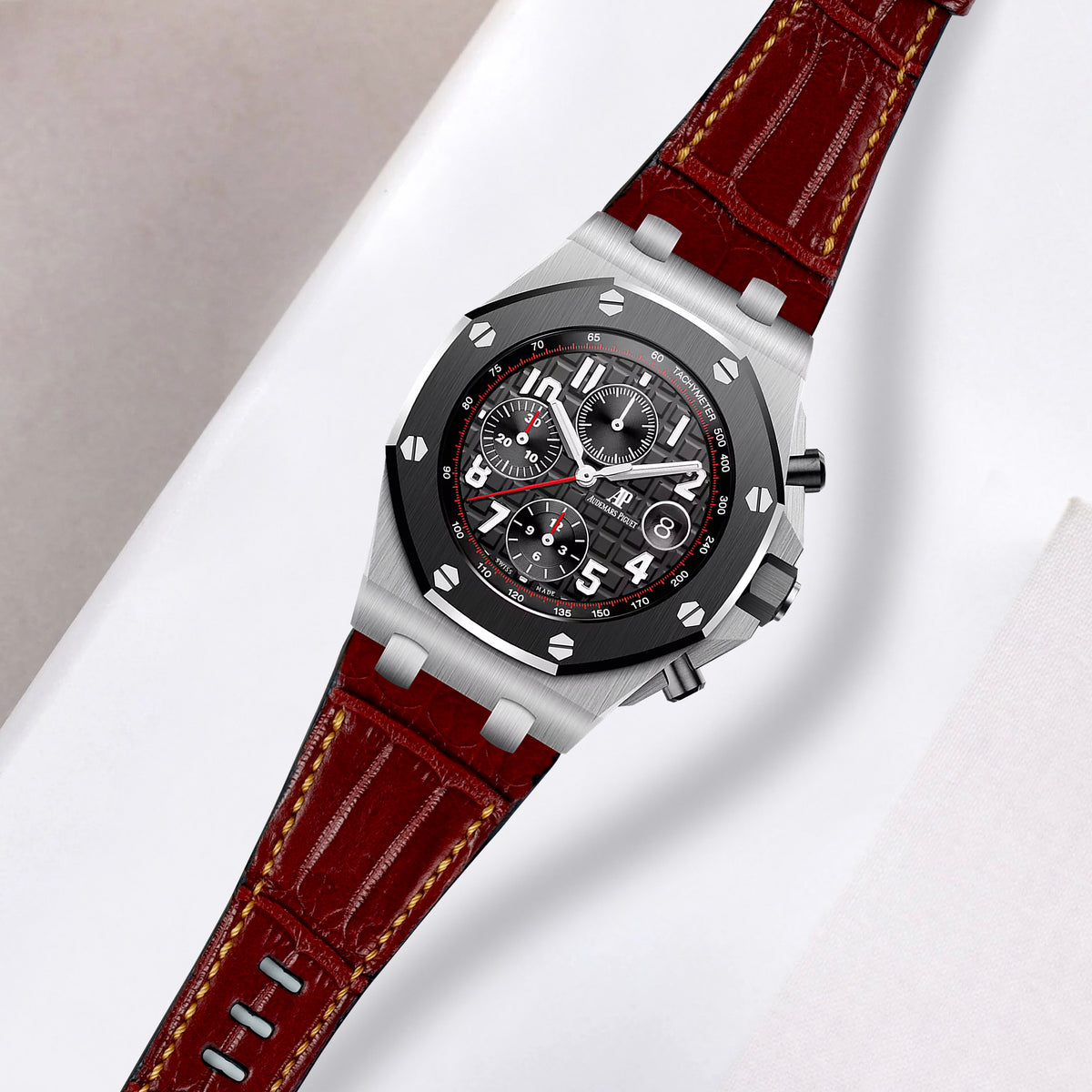 AP ROO 42mm Straps - AP Croco Bordeaux – Liger Straps
