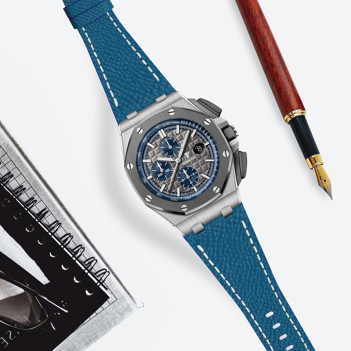 AP ROO 44mm Straps - AP Epsom Riviera Blue – Liger Straps