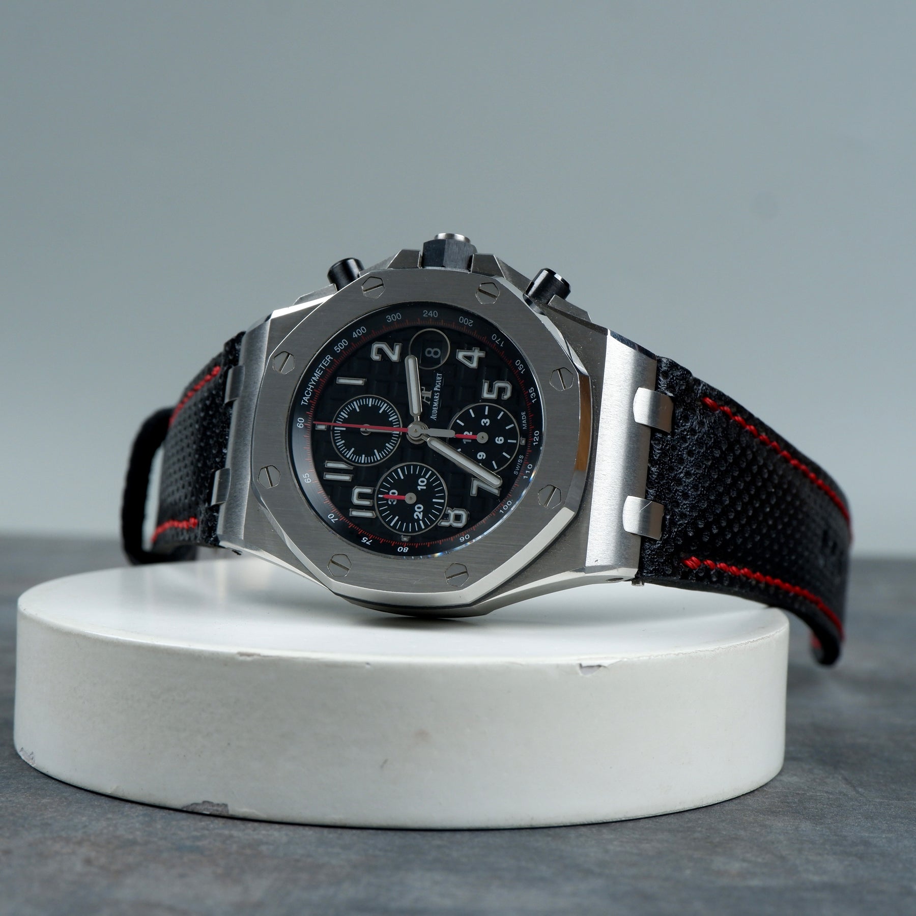 AP ROO 42mm Straps - AP Perforated Black Red Stitch – Liger Straps