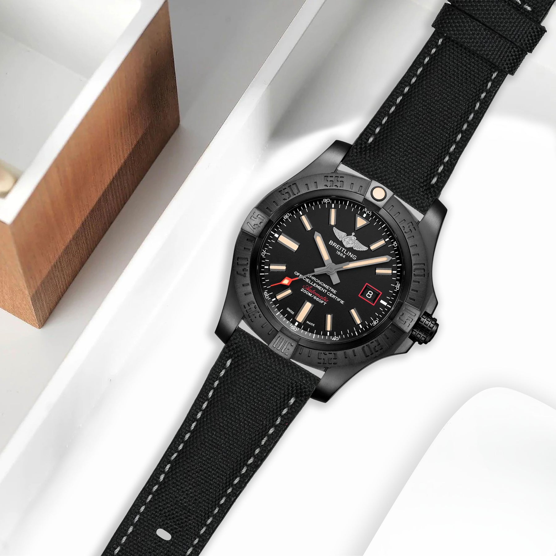 Breitling Avenger Straps - Canvas Black – Liger Straps