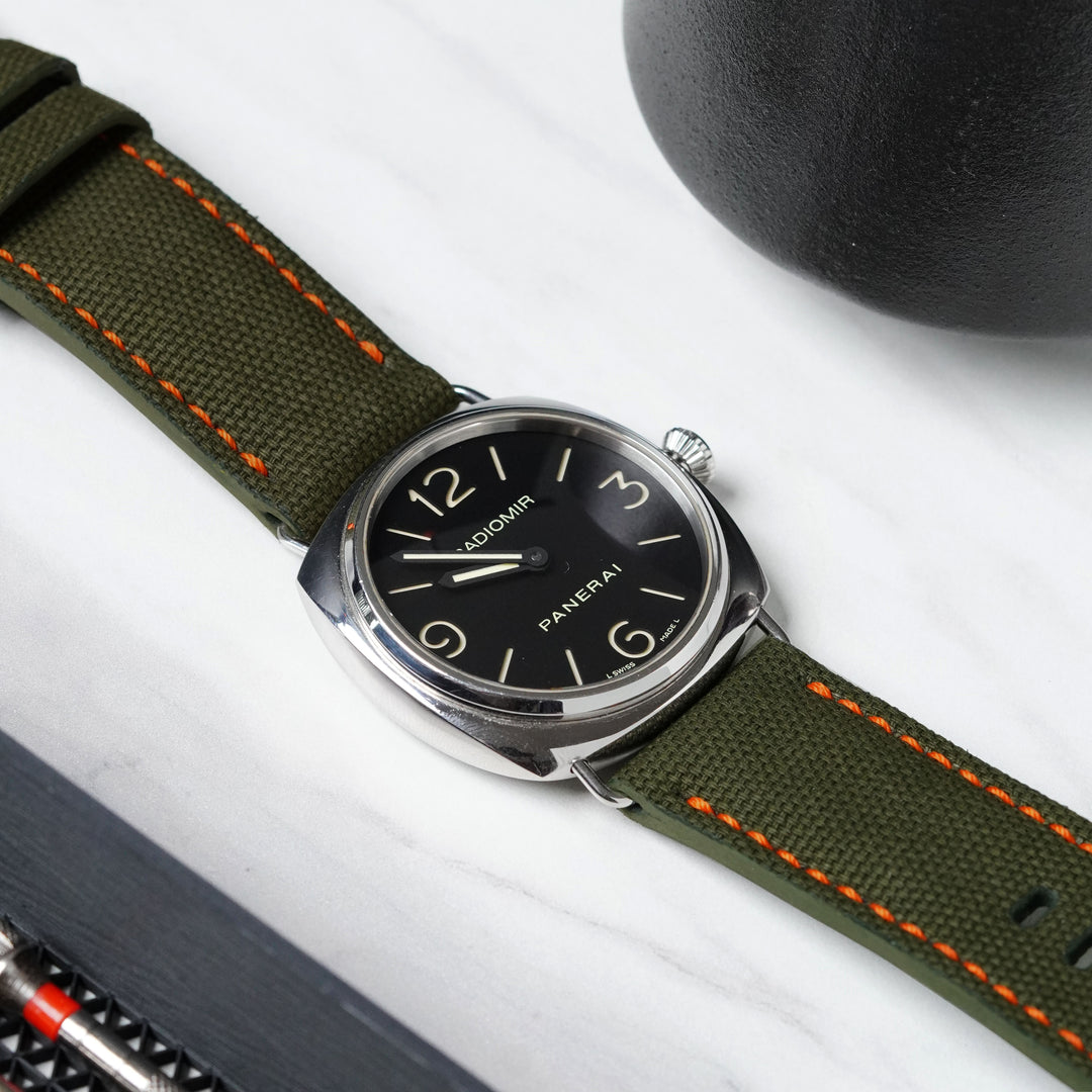 Panerai Radiomir Straps - Canvas Dark Green Orange Stitch – Liger
