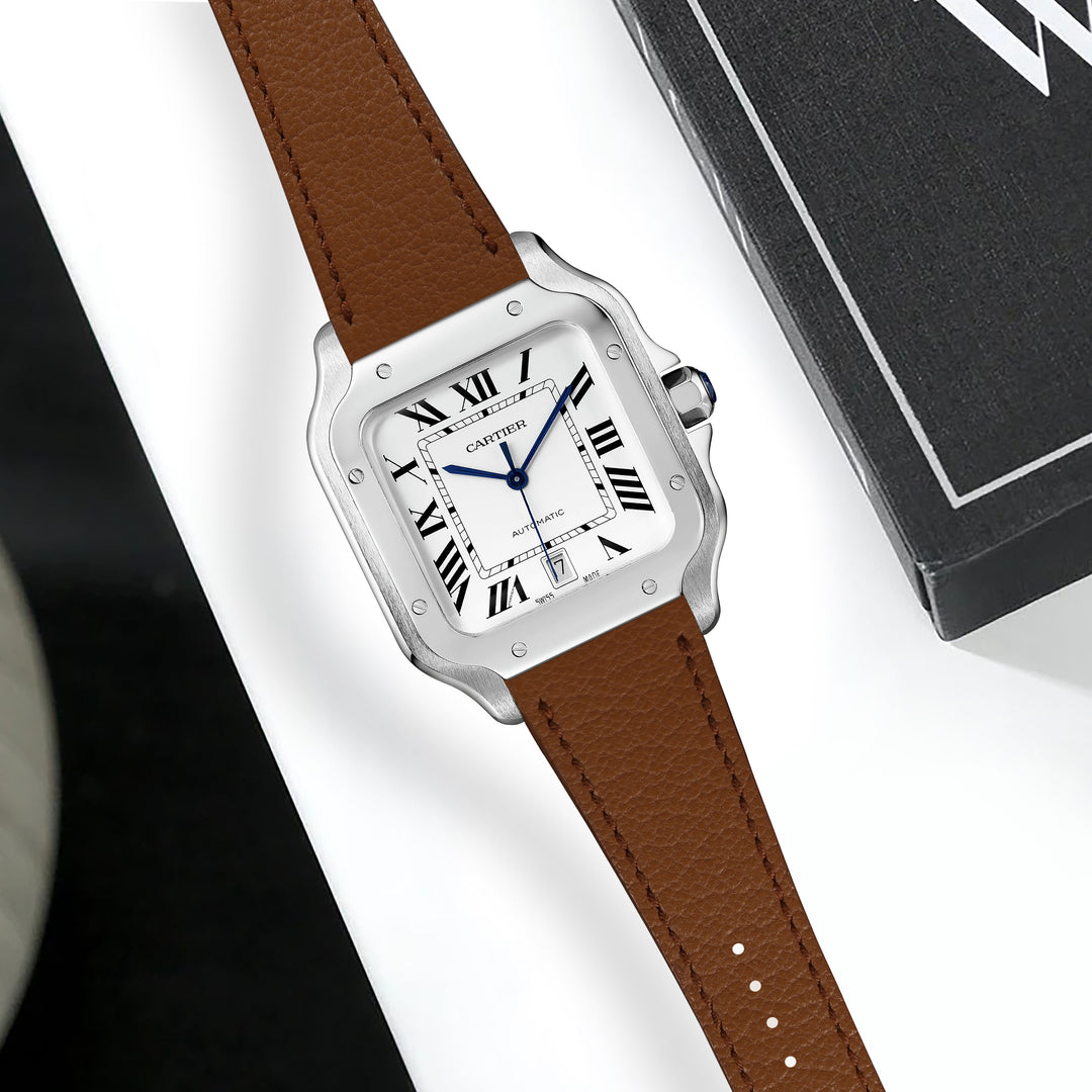 カルティエ　Santos de Cartier ベルト ブラック&ブラウン Cartier New Santos Quick Release Straps - Chevre Brown – Liger Straps