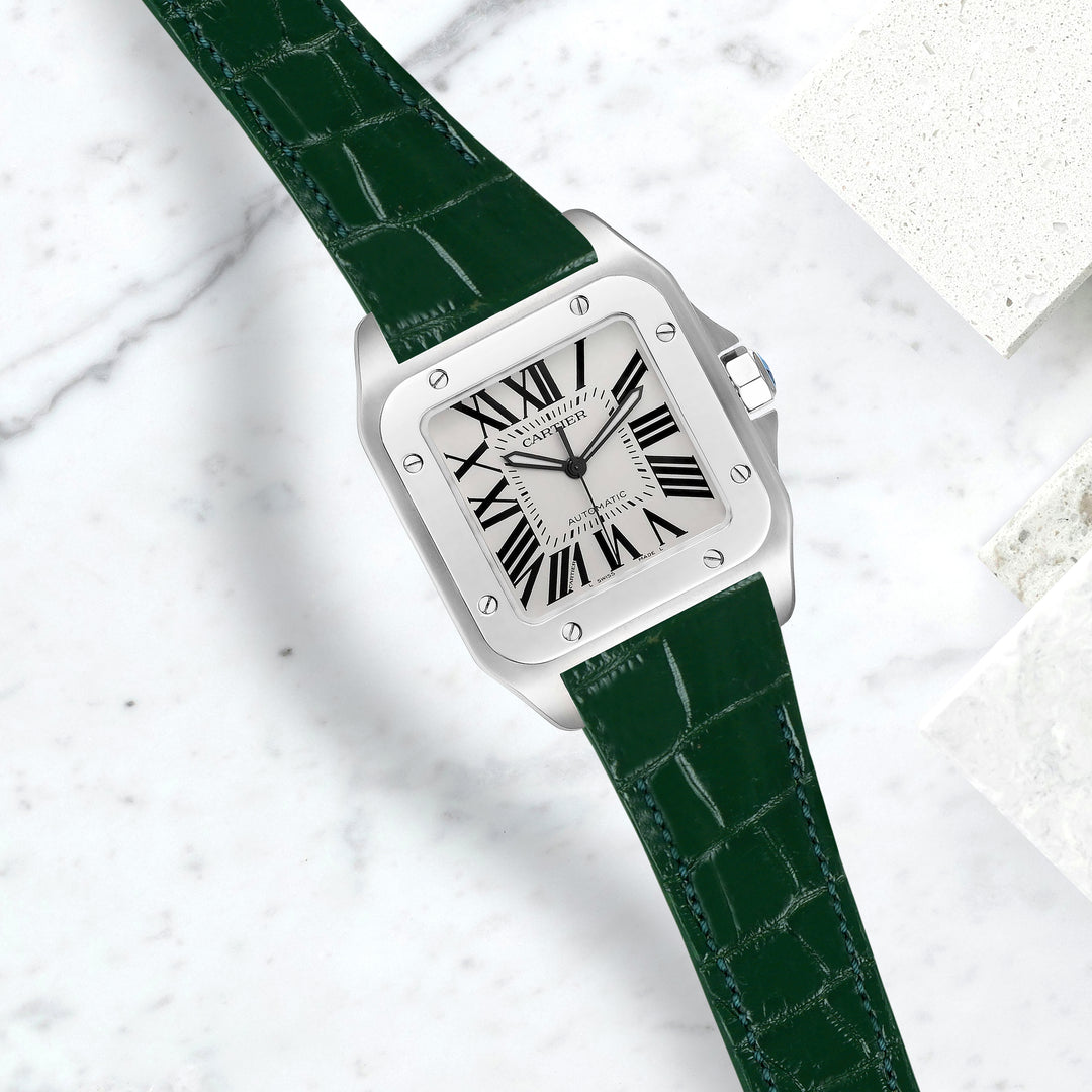 Cartier Santos 100 Straps - Croco Bottled Green – Liger Straps